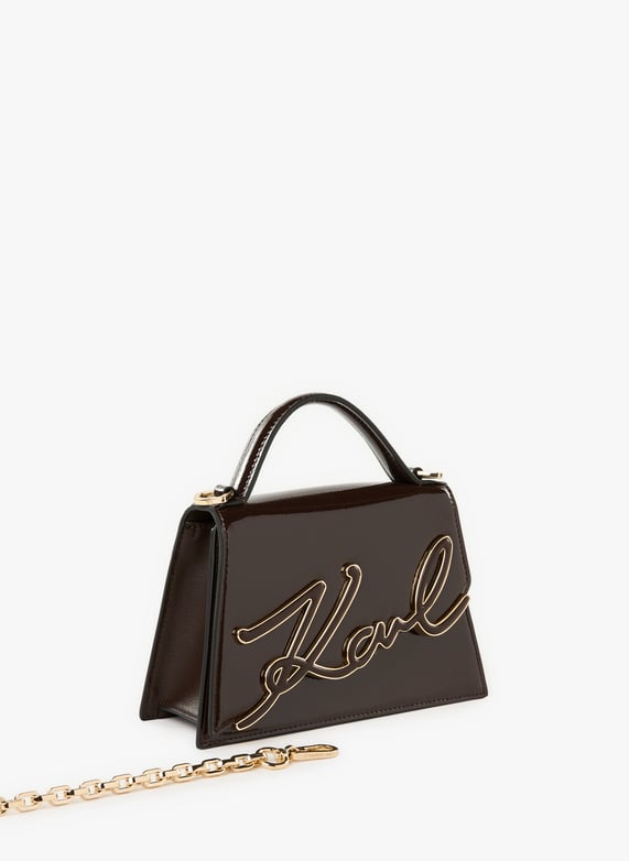 Petit sac à main en cuir verni | Marron by KARL LAGERFELD Petit sac à main en cuir verni Marron