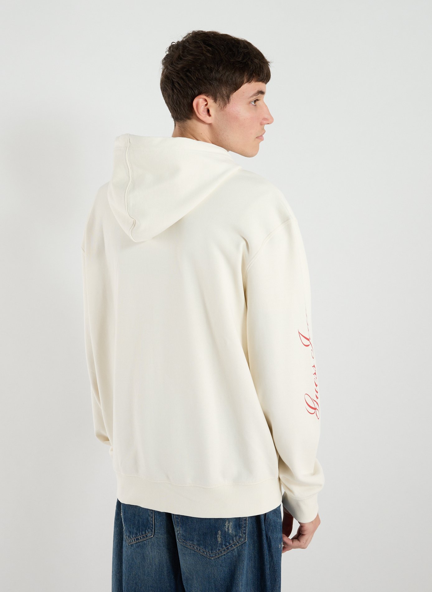 Zip-up hooded cotton sweatshirt GUESS White