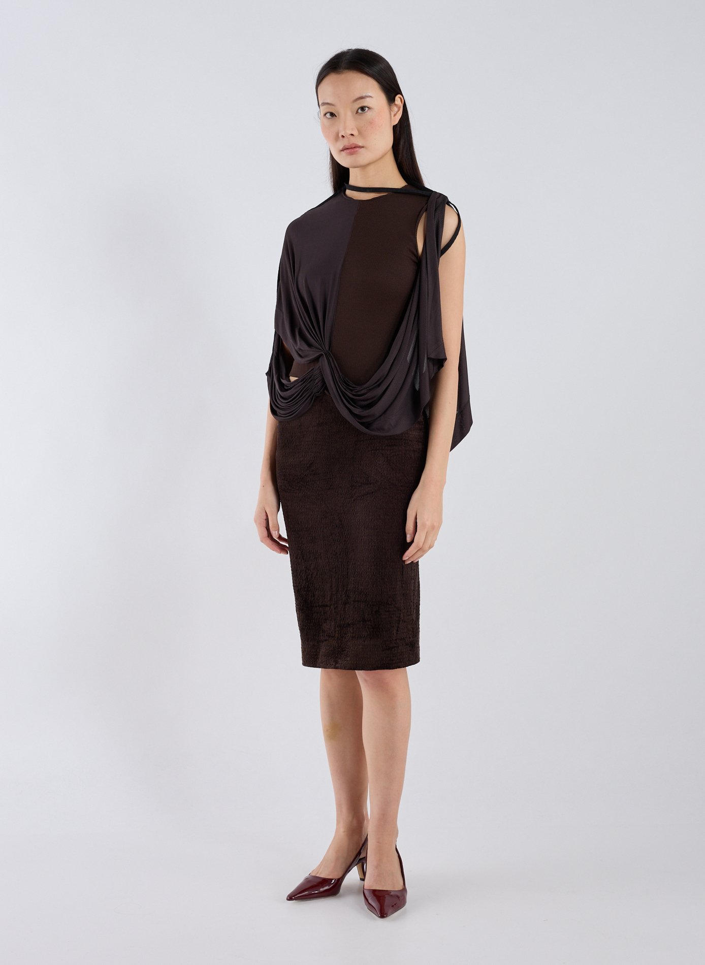 Robe midi Outline Collision en coton mélangé CHRISTOPHER ESBER Marron