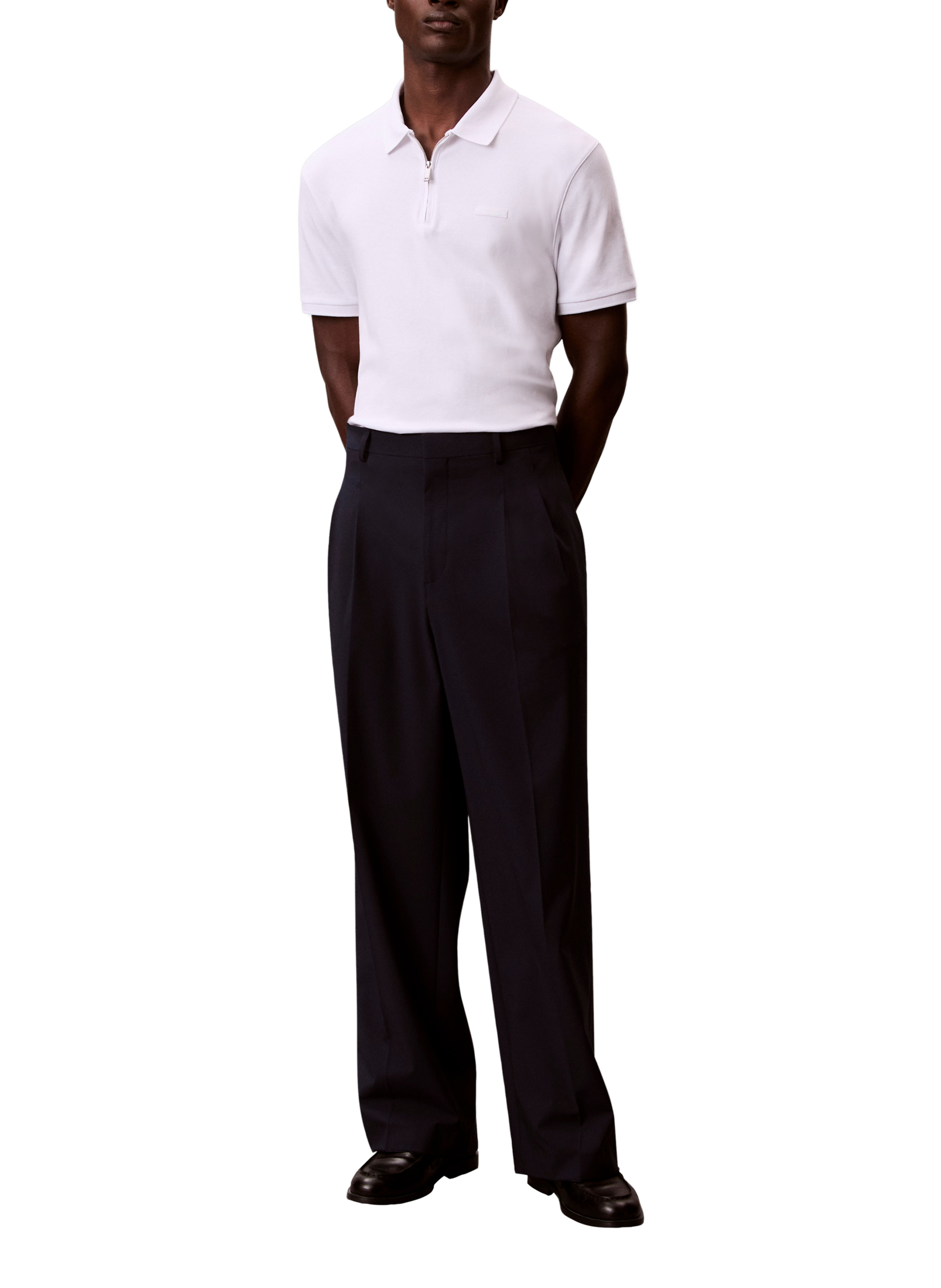 Polo droit à col zippé en coton CALVIN KLEIN Blanc