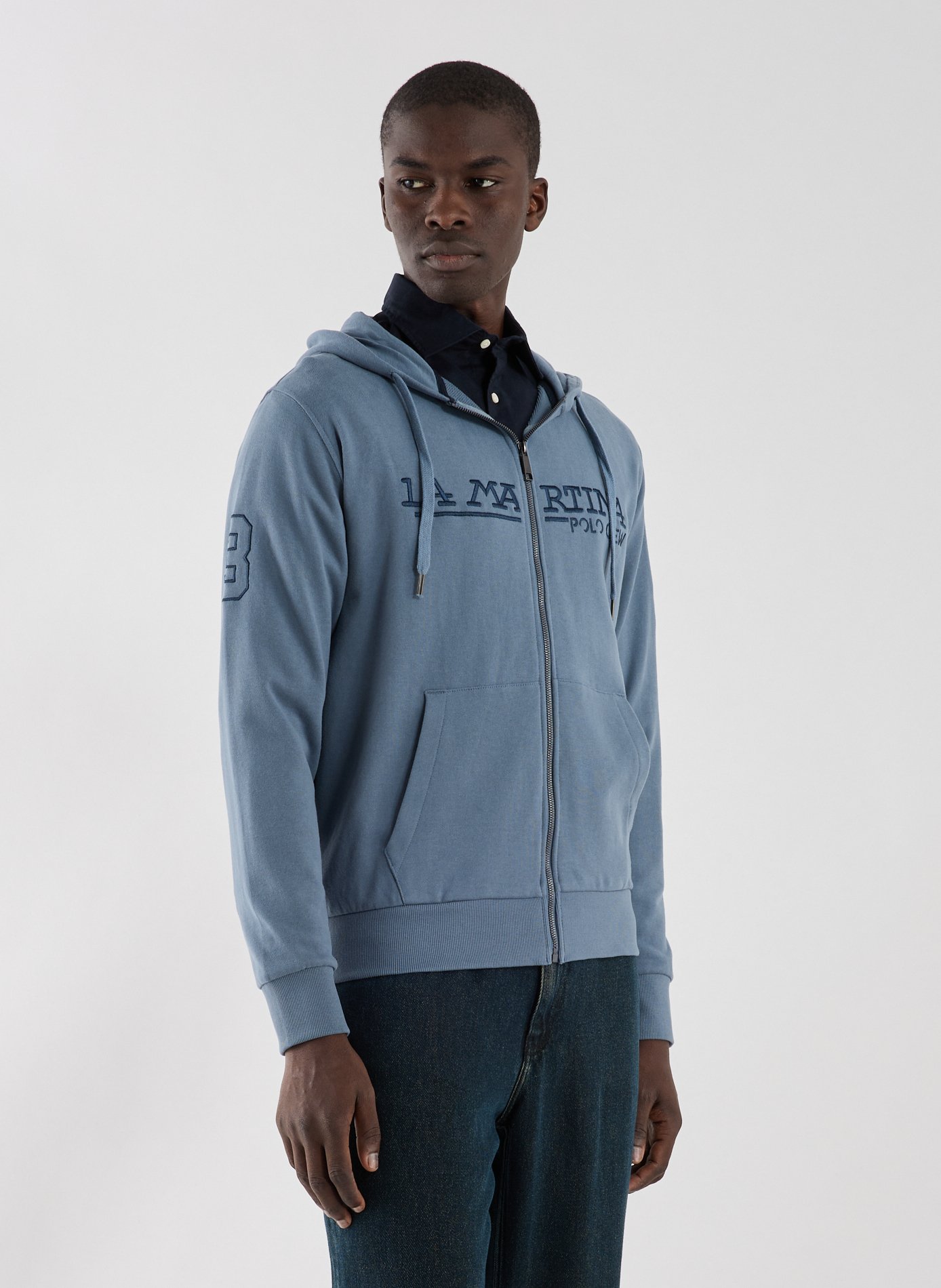 LA MARTINA Cotton zip-up hoodie  Blue