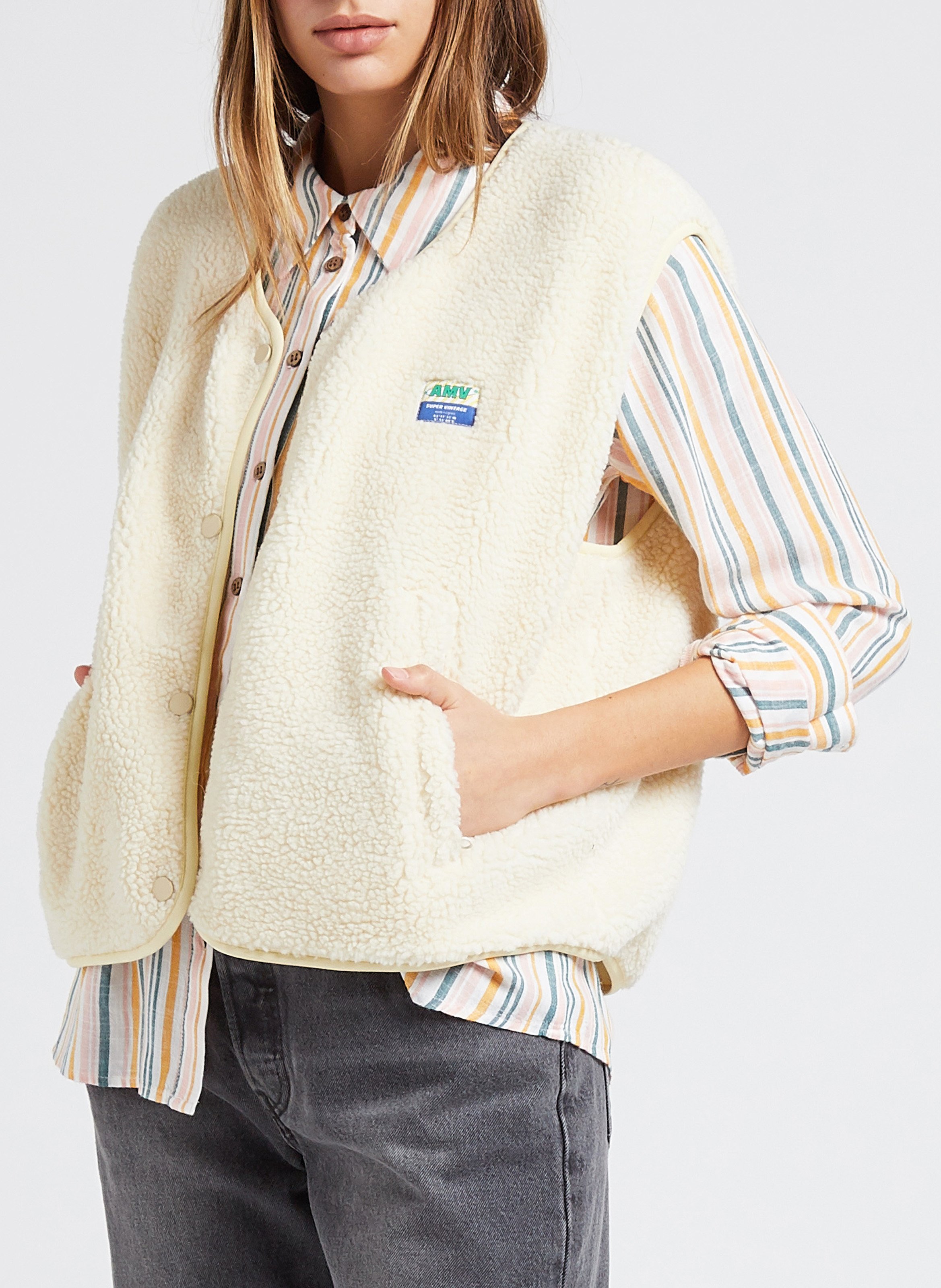 Gilet col rond molletonné sans manches hoktown AMERICAN VINTAGE Beige