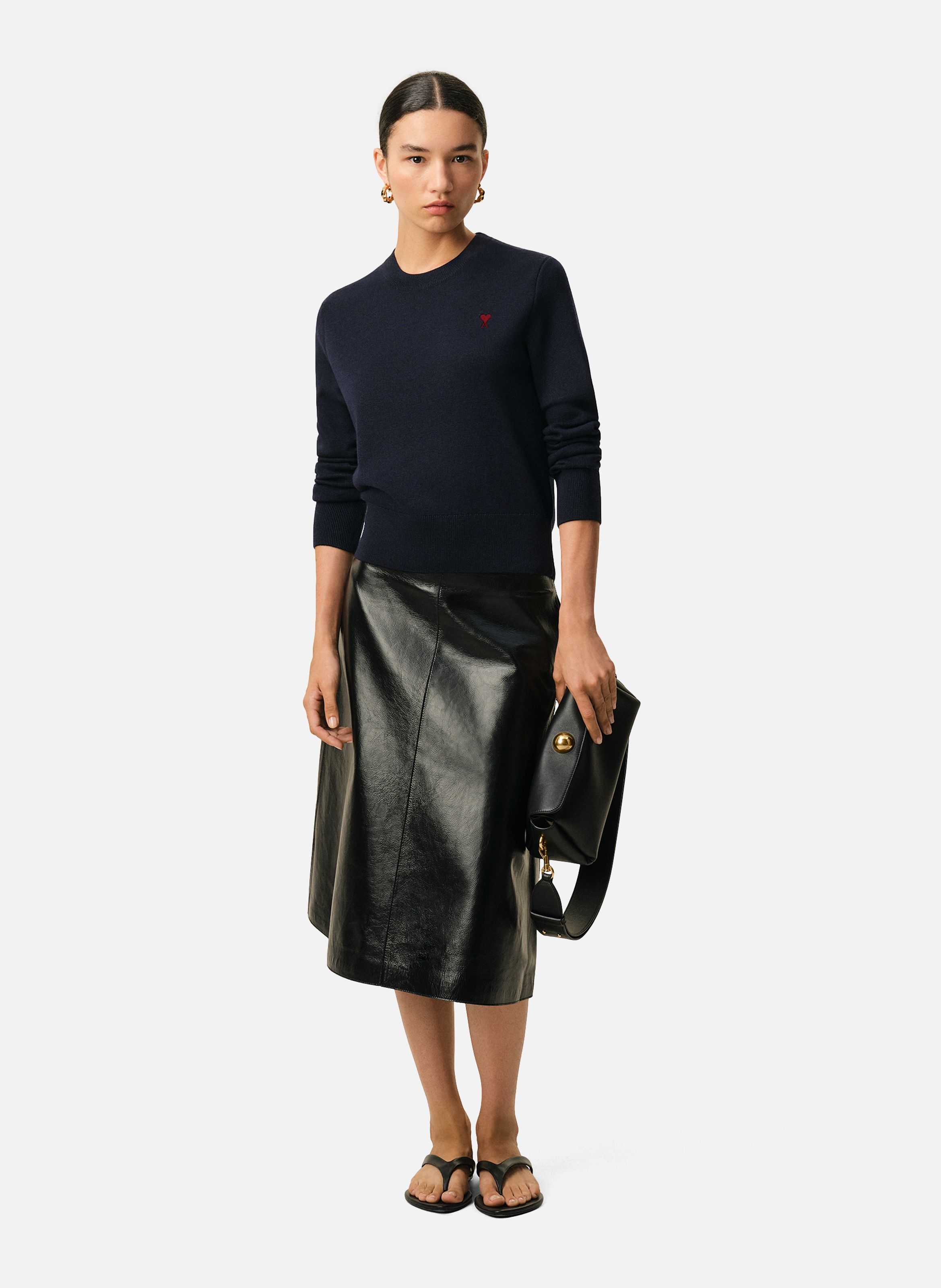 Pull Col Rond Ami De Coeur En Laine AMI PARIS Bleu