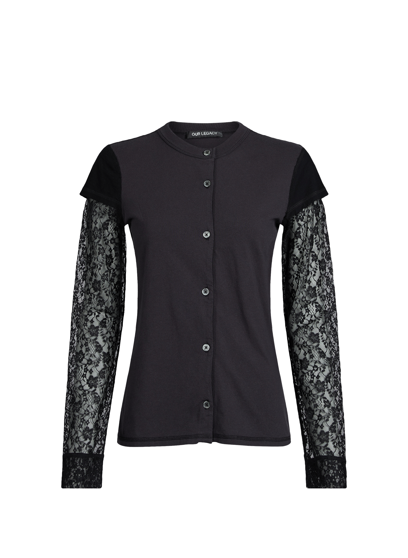 Cotton cardigan with lace sleeves OUR LEGACY Black