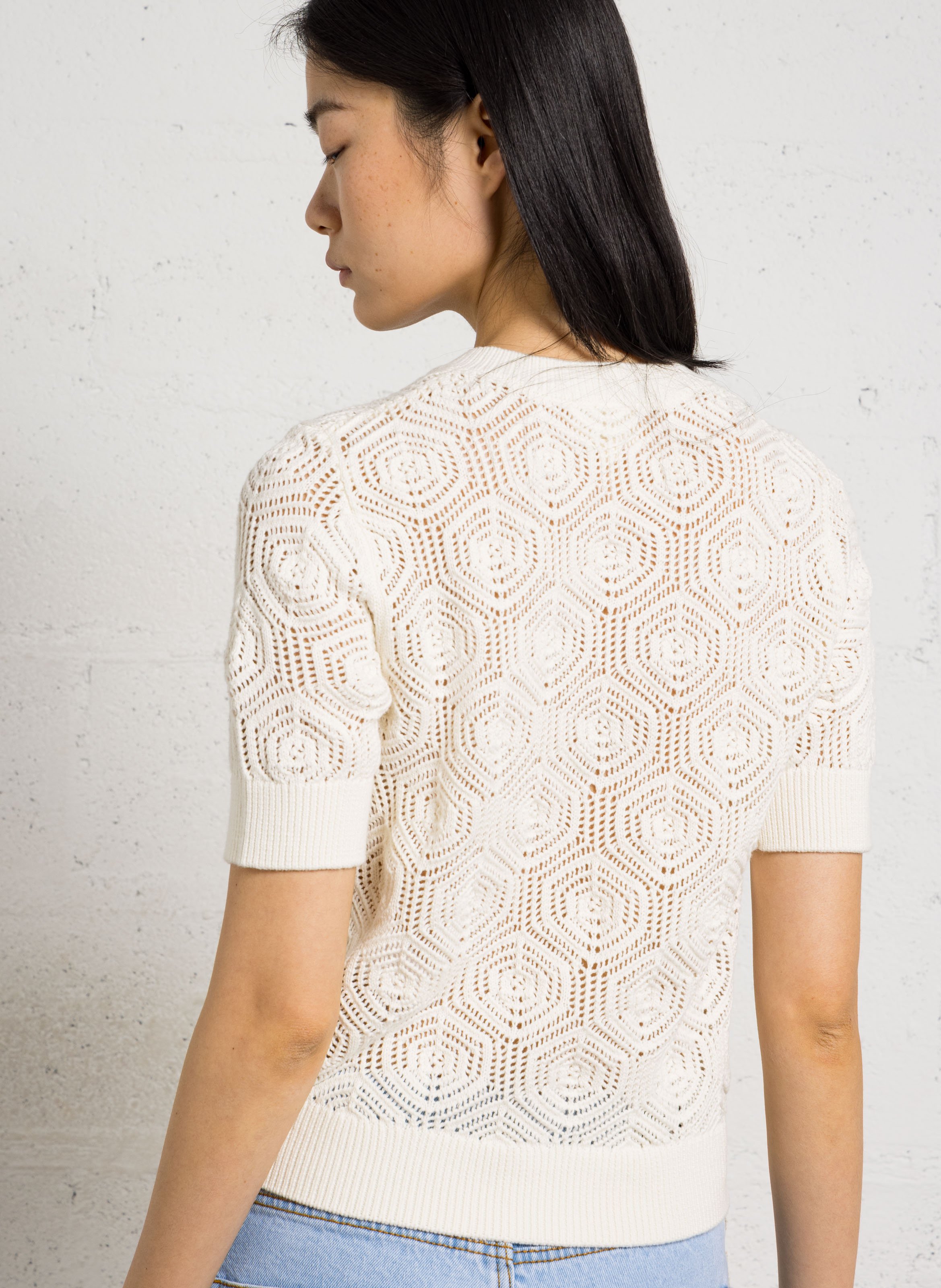 Gilet droit col rond en coton plume MAISON 123 Beige