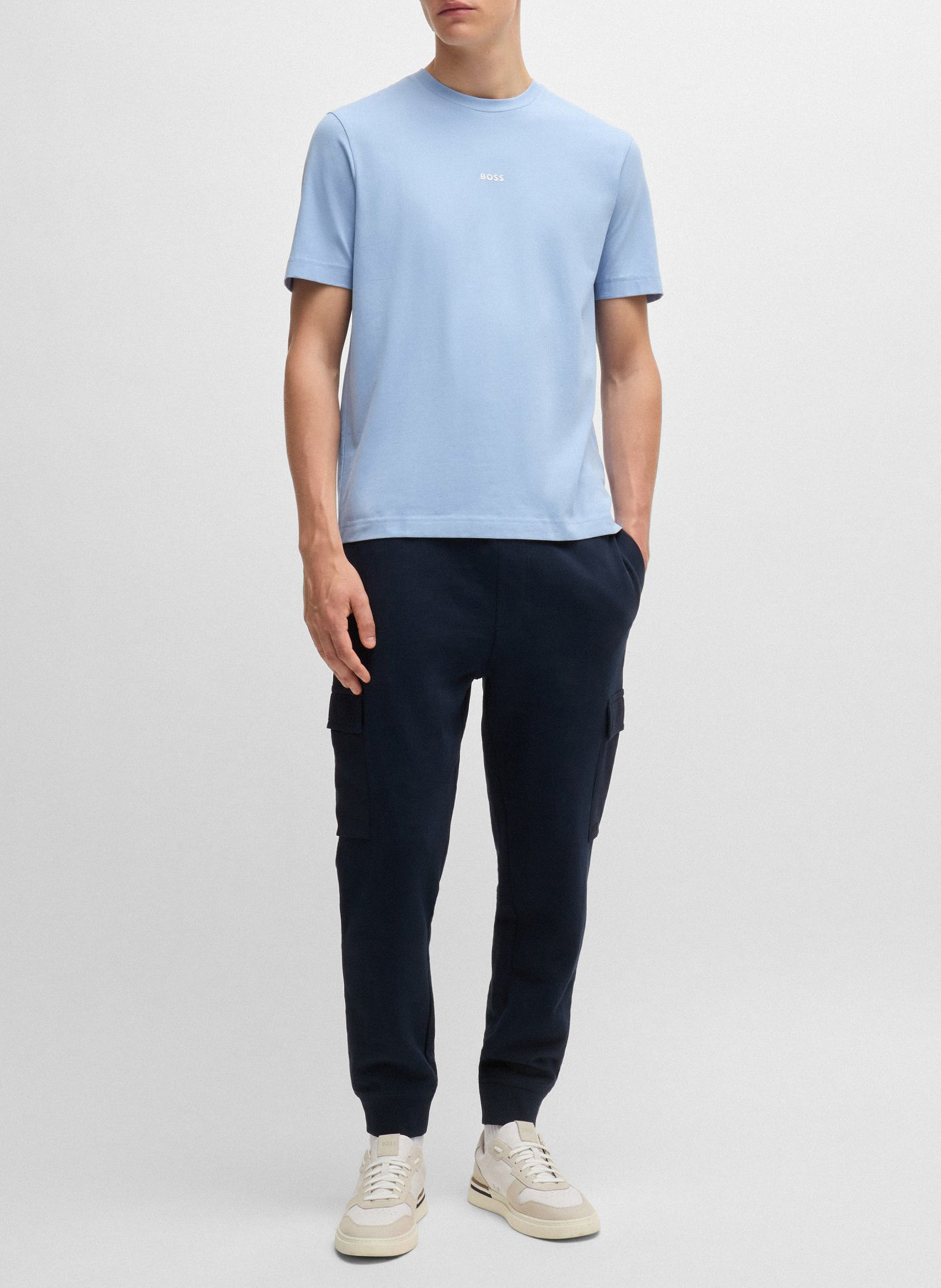 Tee-shirt col rond en coton mélangé BOSS Bleu