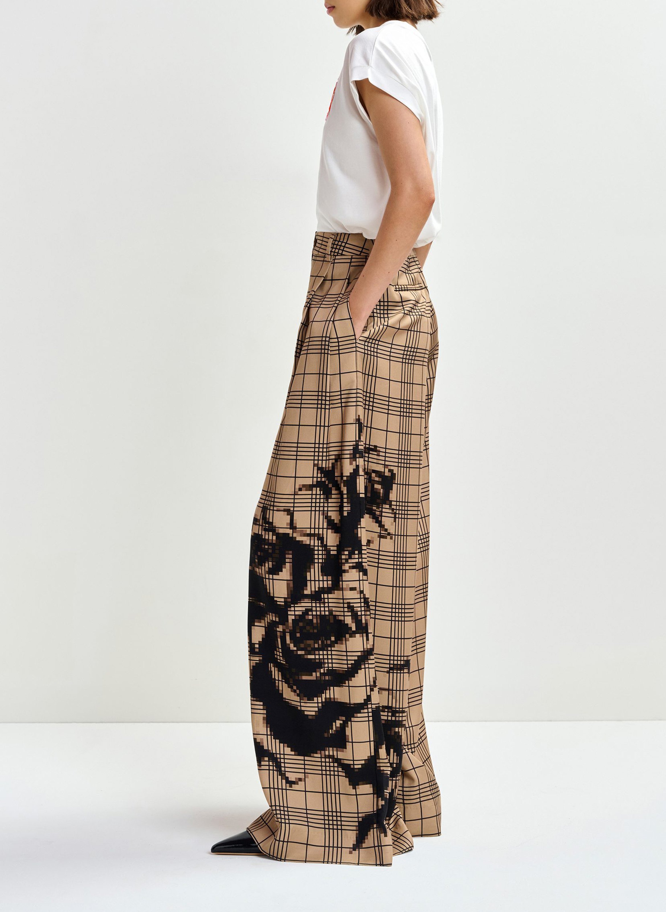 Pantalon large à carreaux jane ESSENTIEL ANTWERP Marron