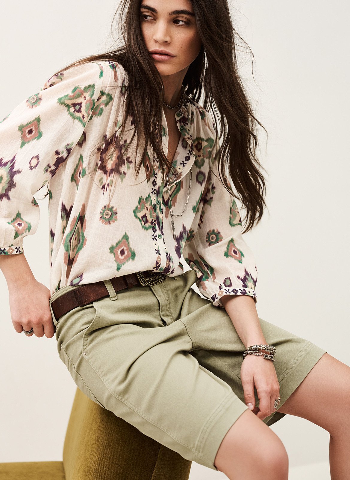 Chemise col classique en coton odelie Beige