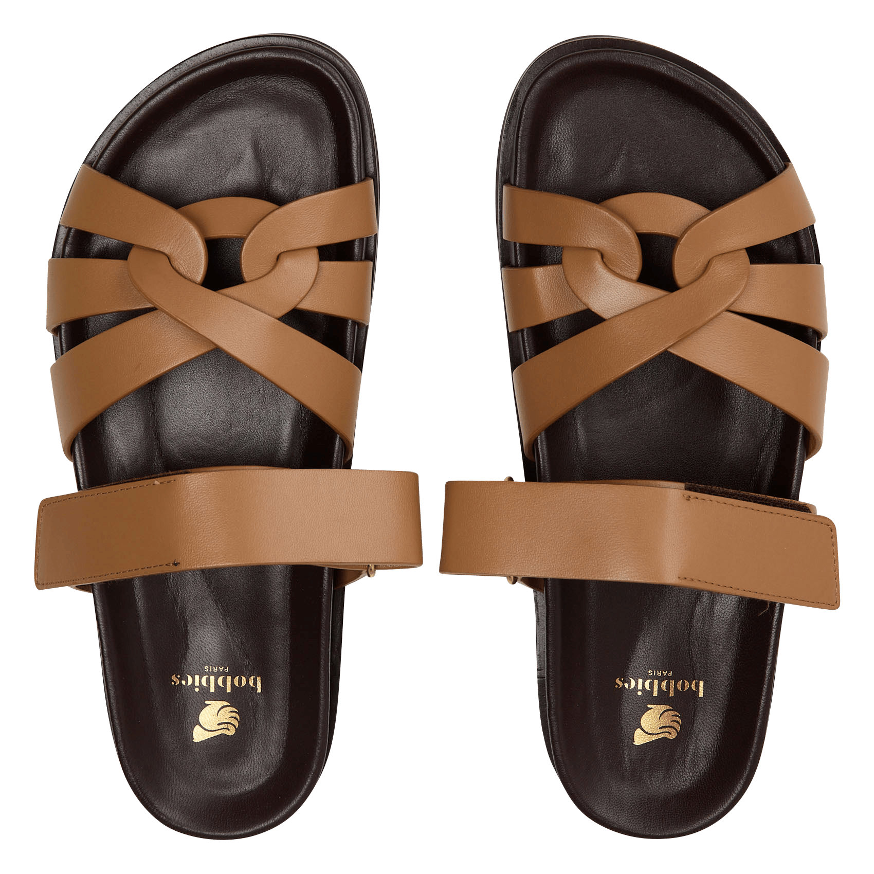 Sandales plates en cuir atlas BOBBIES Marron