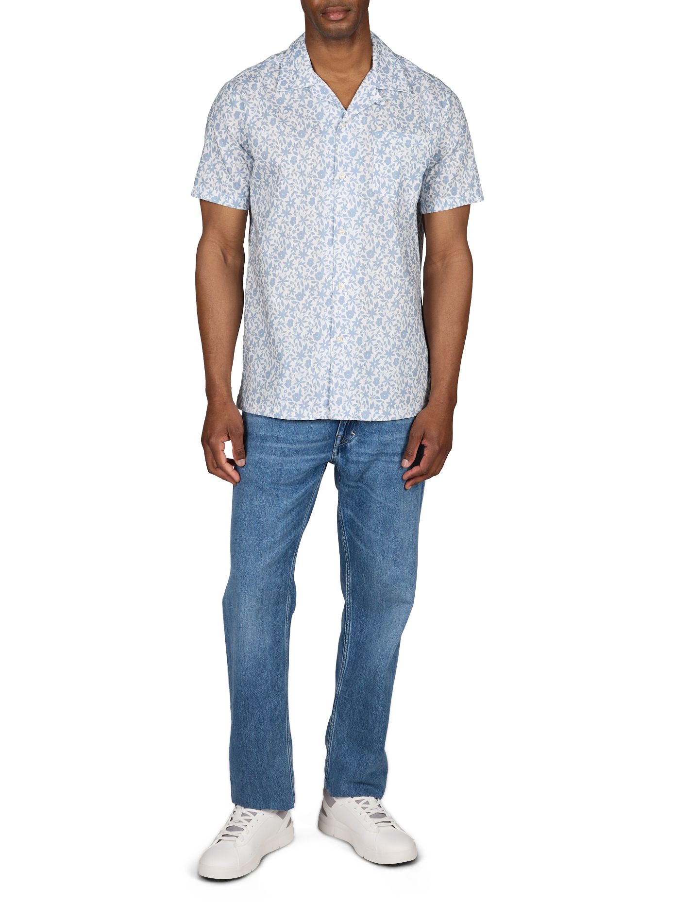 Short-sleeve cotton shirt with floral pattern AU PRINTEMPS PARIS Blue