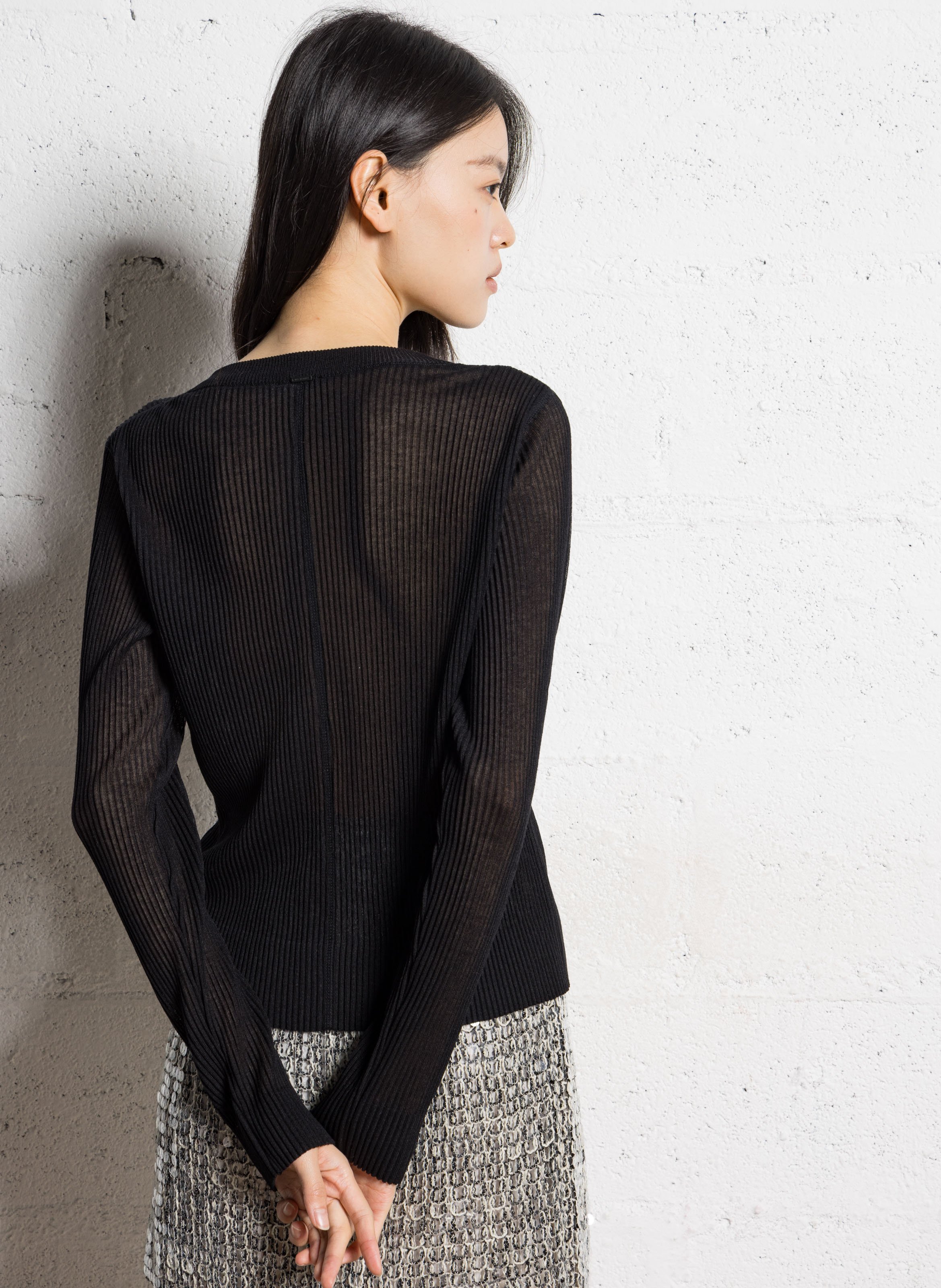 Cardigan droit col rond plissé IKKS Noir