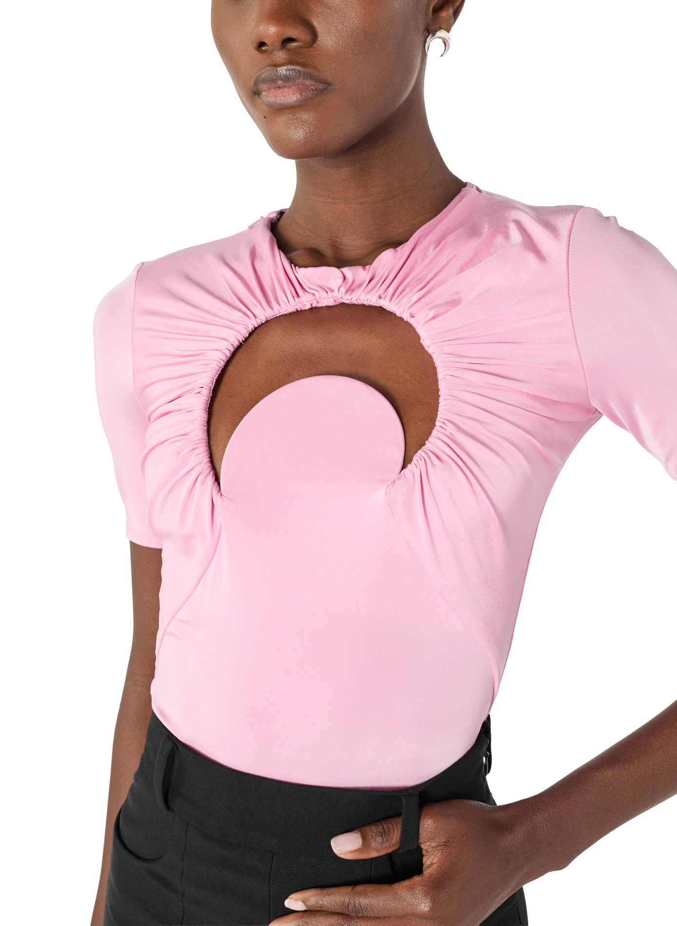 Top moon froncé en jersey manches courtes MARINE SERRE Rose