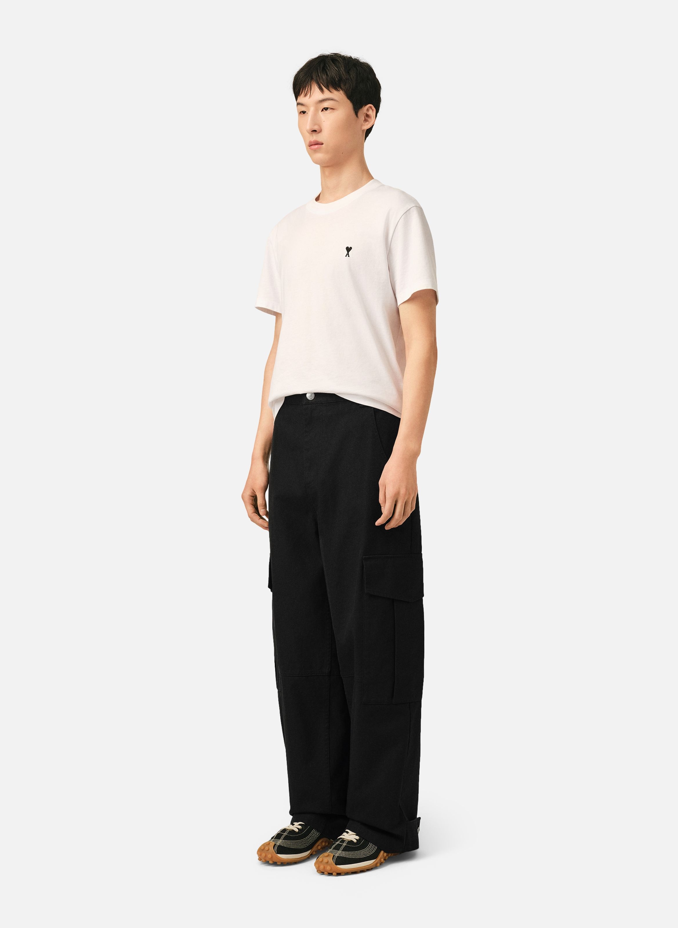 Pantalon cargo coupe baggy en coton AMI PARIS Noir