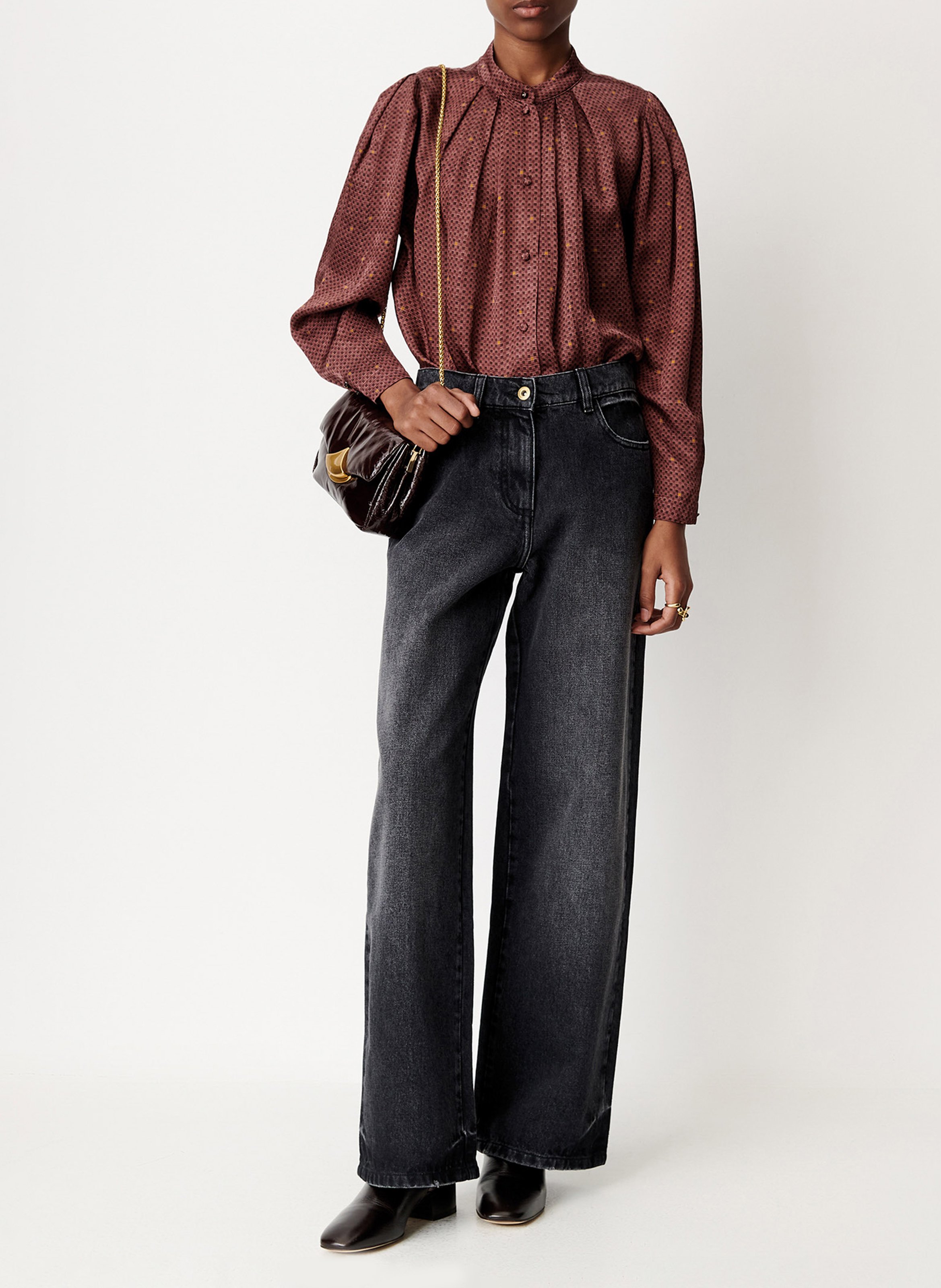 Blouse ajustée plissée à carreaux esperanzo SESSUN Marron