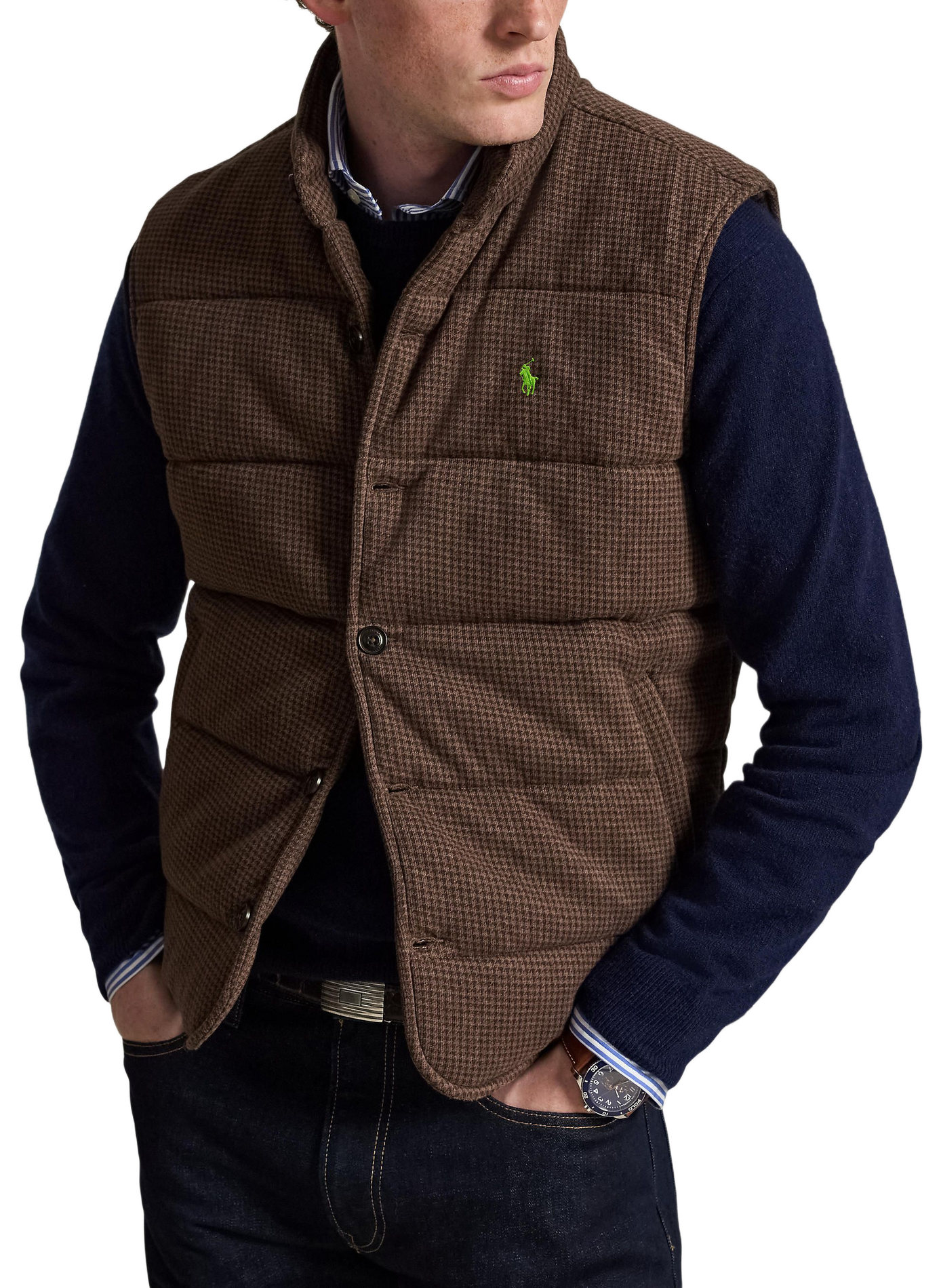 Blouson sans manches motif pieds-de-poule en coton  POLO RALPH LAUREN Beige