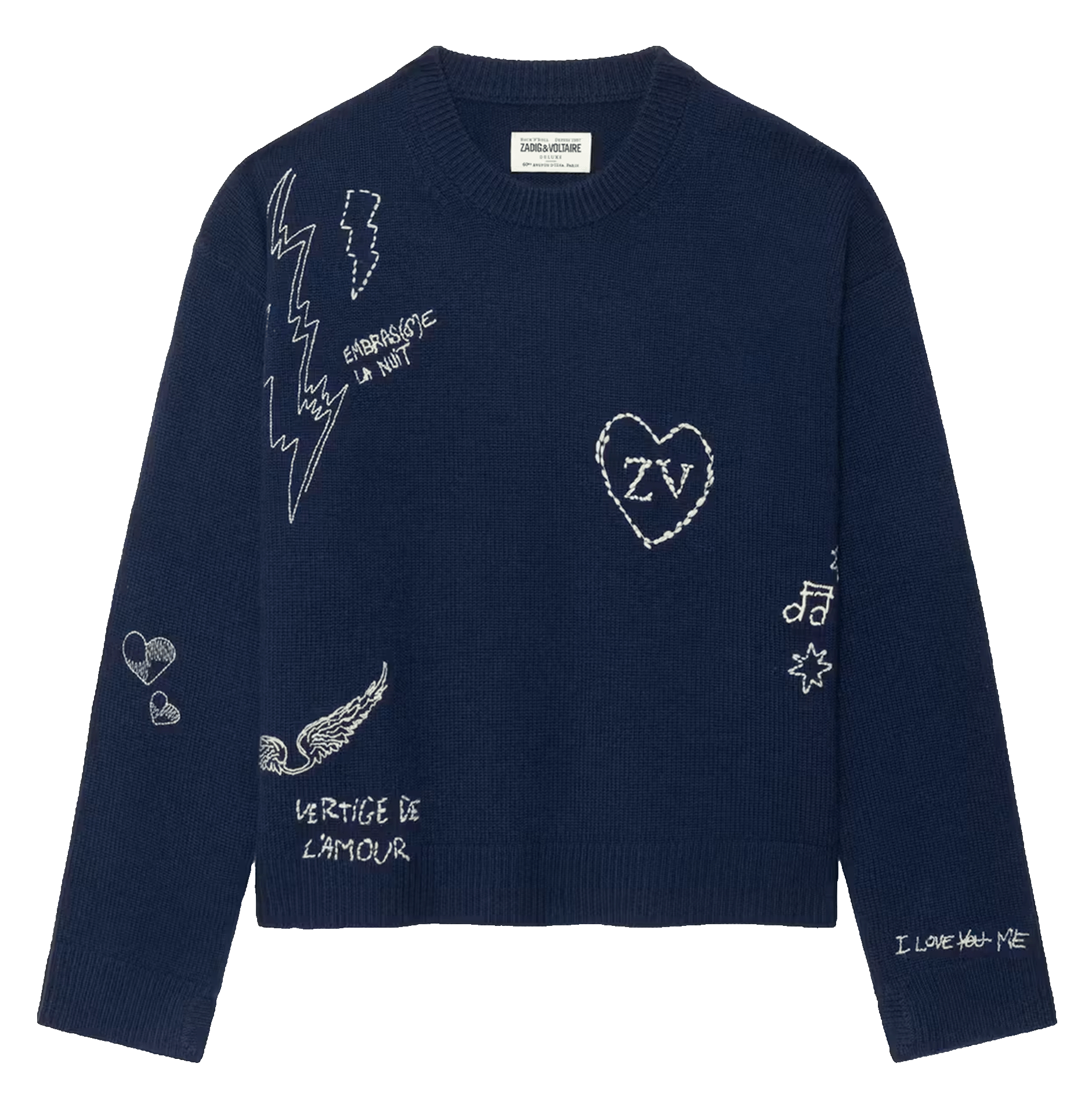 Markuz rechte geborduurde trui met ronde hals van kasjmier ZADIG&VOLTAIRE Blauw