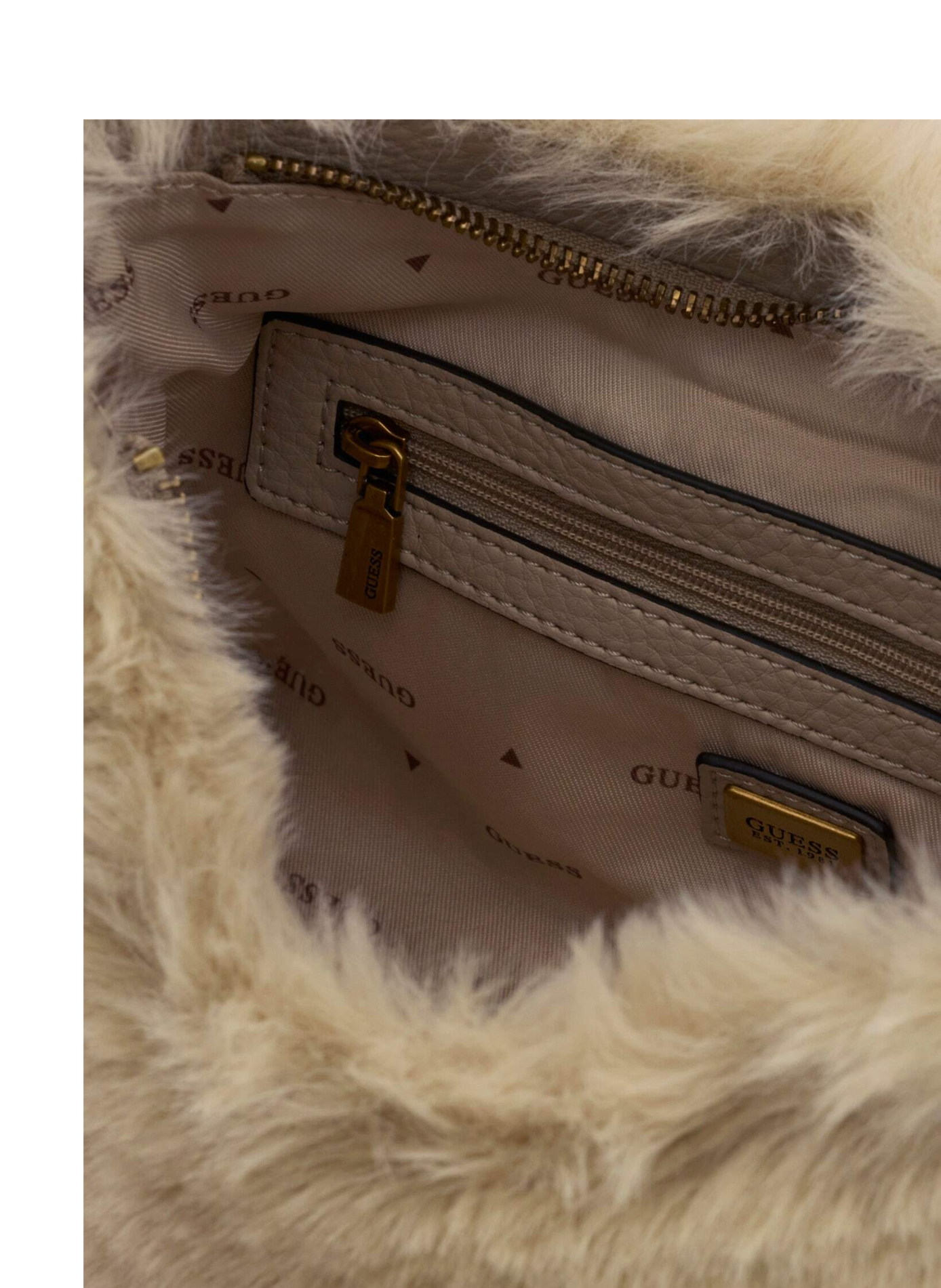 Mini Camden shoulder bag in faux fur effect GUESS Beige