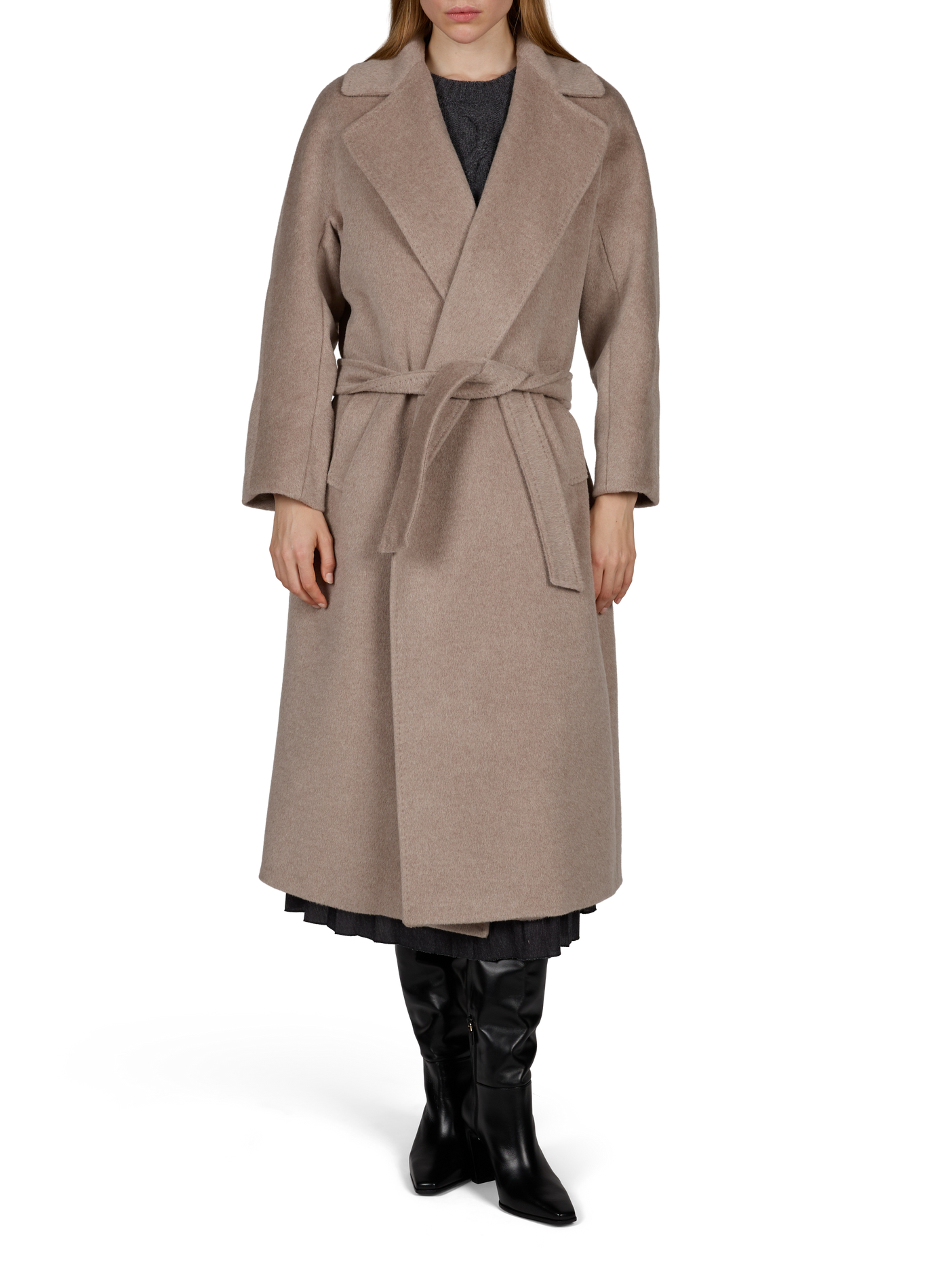 Wkdtempera straight tailored-collar belted coat in wool blend MAX MARA WEEK END Beige