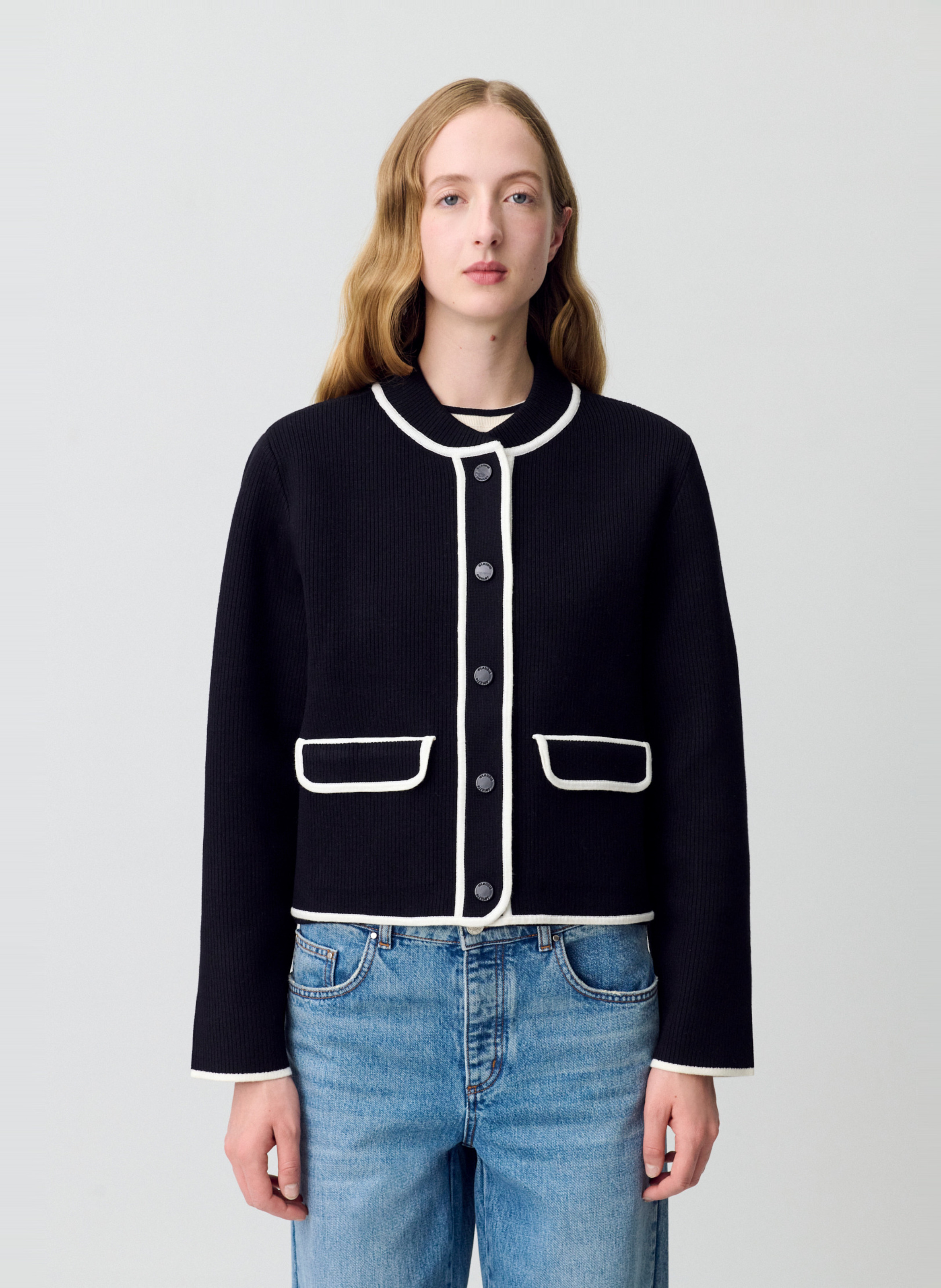 CLAUDIE PIERLOT Cardigan col teddy bicolore Noir