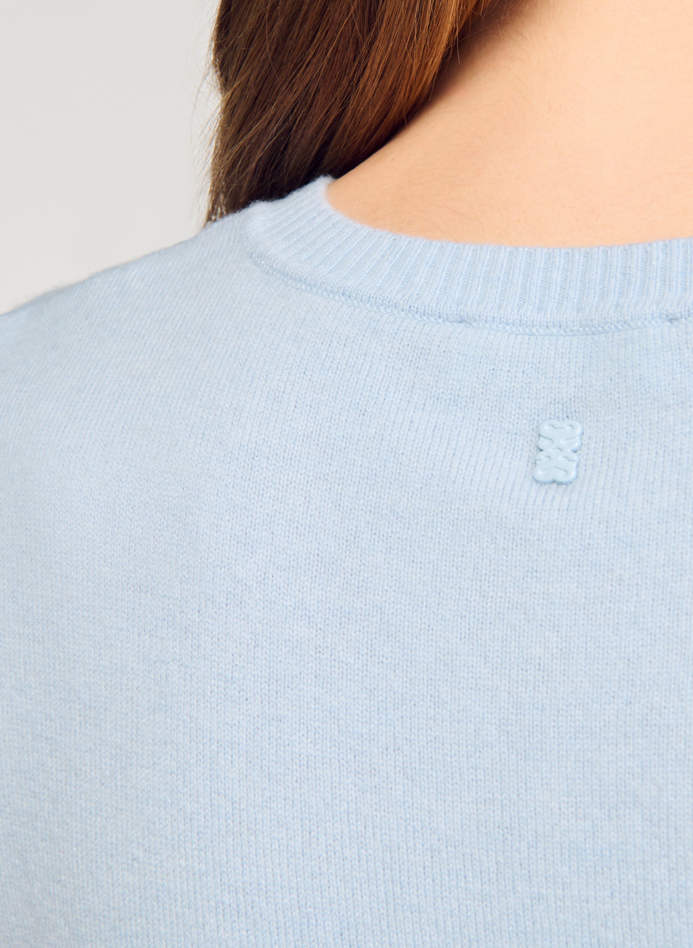 Top col rond en laine Bleu