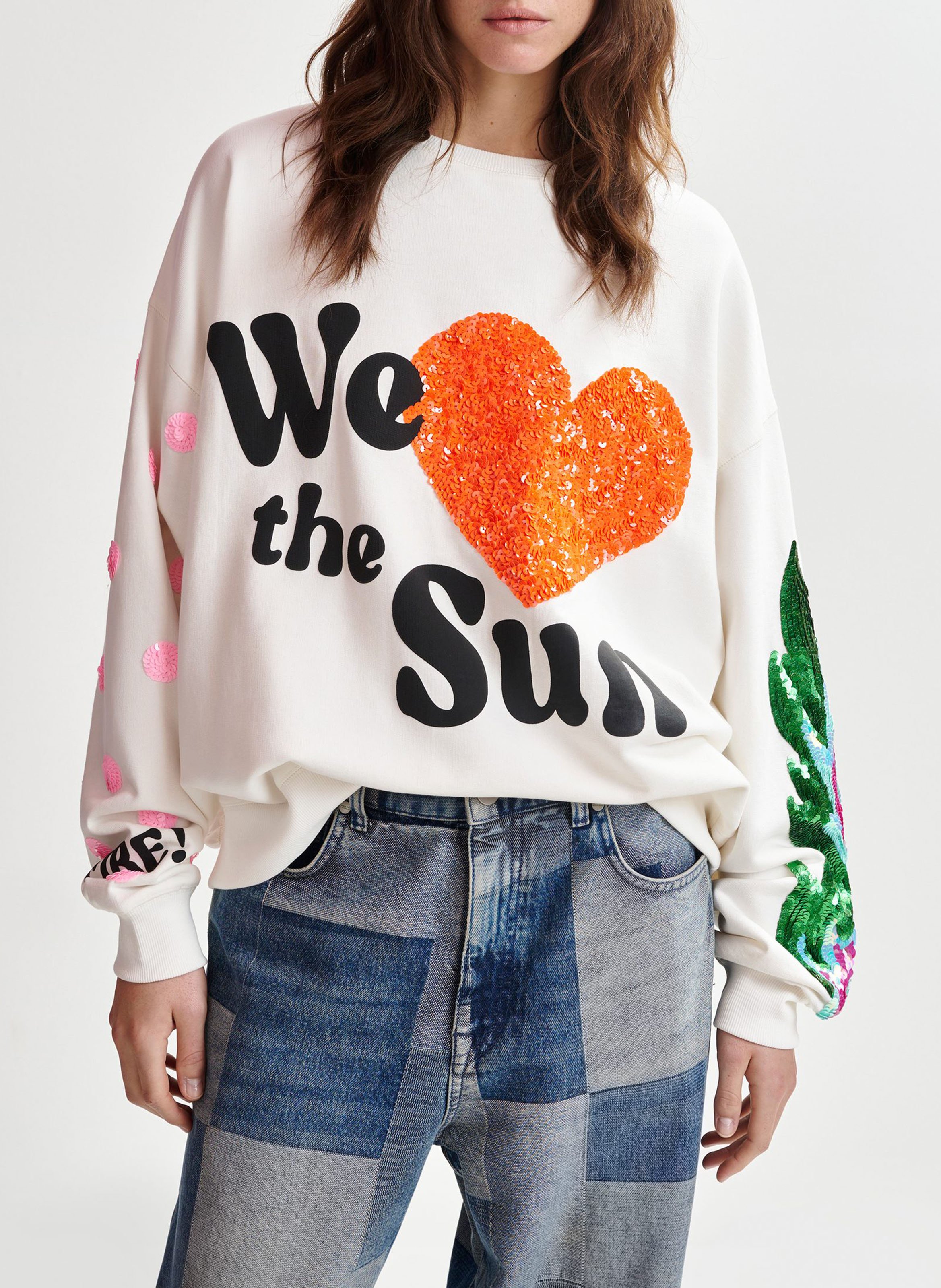 Sweat ample imprimé à broderies paillettes ihexperience ESSENTIEL ANTWERP Blanc