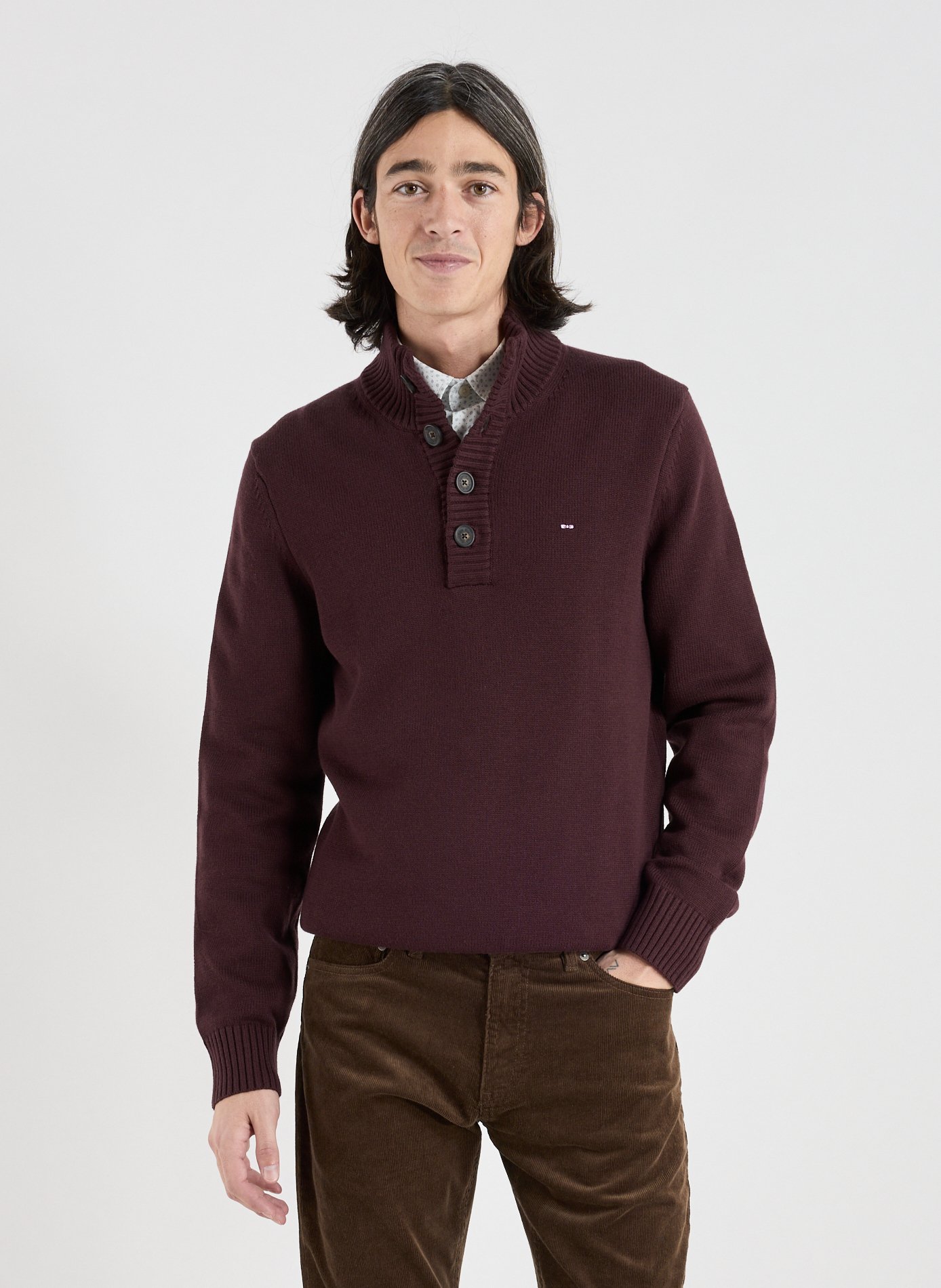 EDEN PARK Pull col montant en laine et coton Rouge