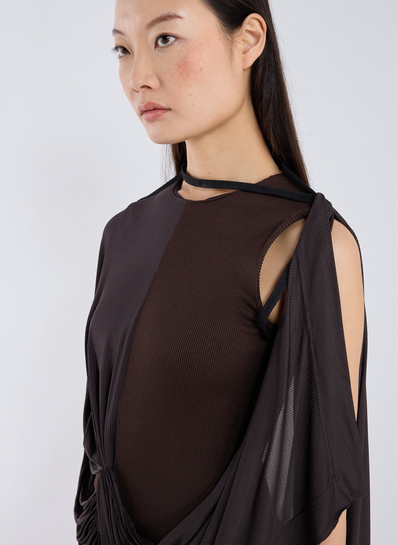 Robe midi Outline Collision en coton mélangé CHRISTOPHER ESBER Marron