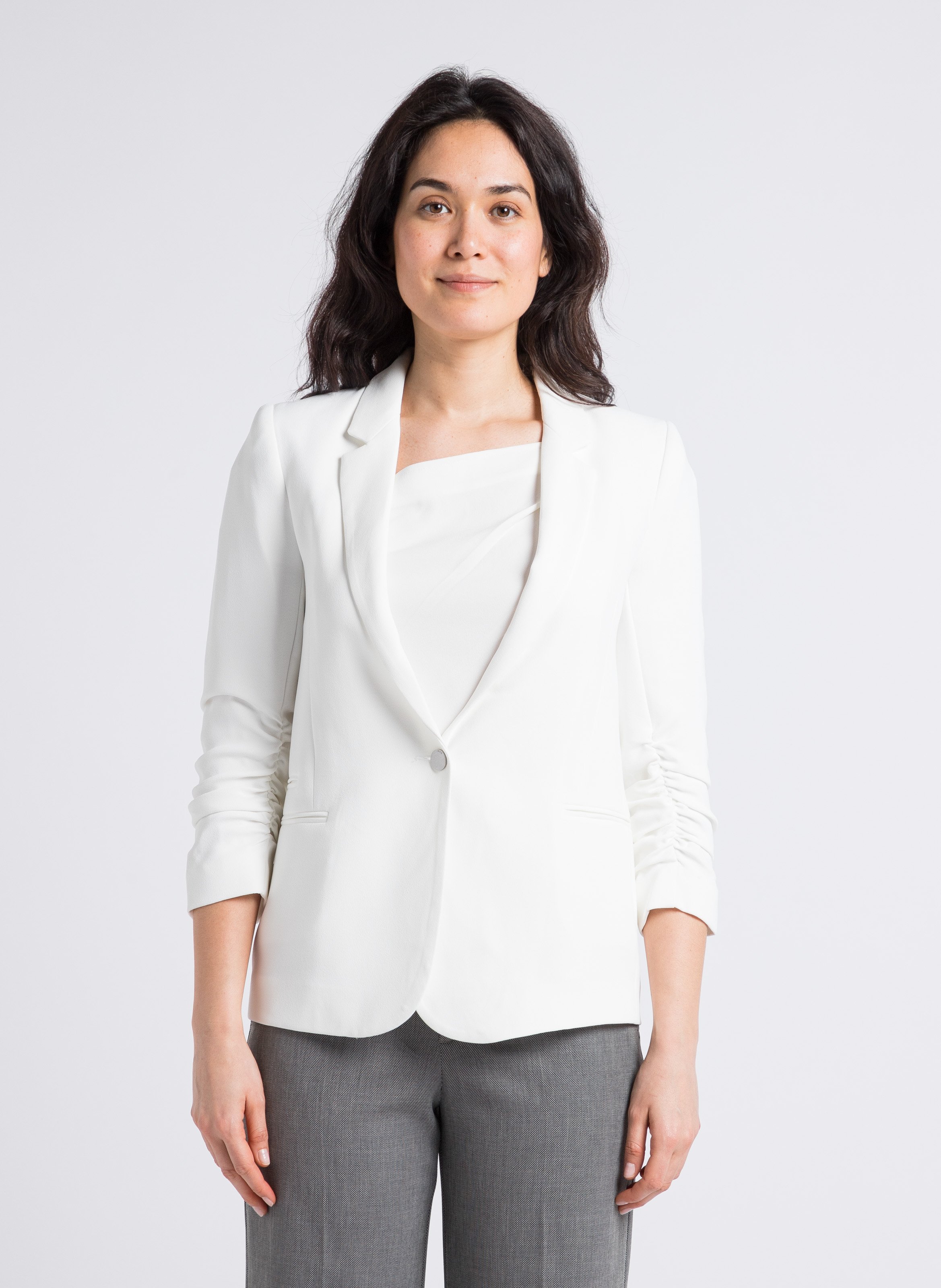 Veste droite col tailleur en crêpe IKKS Blanc
