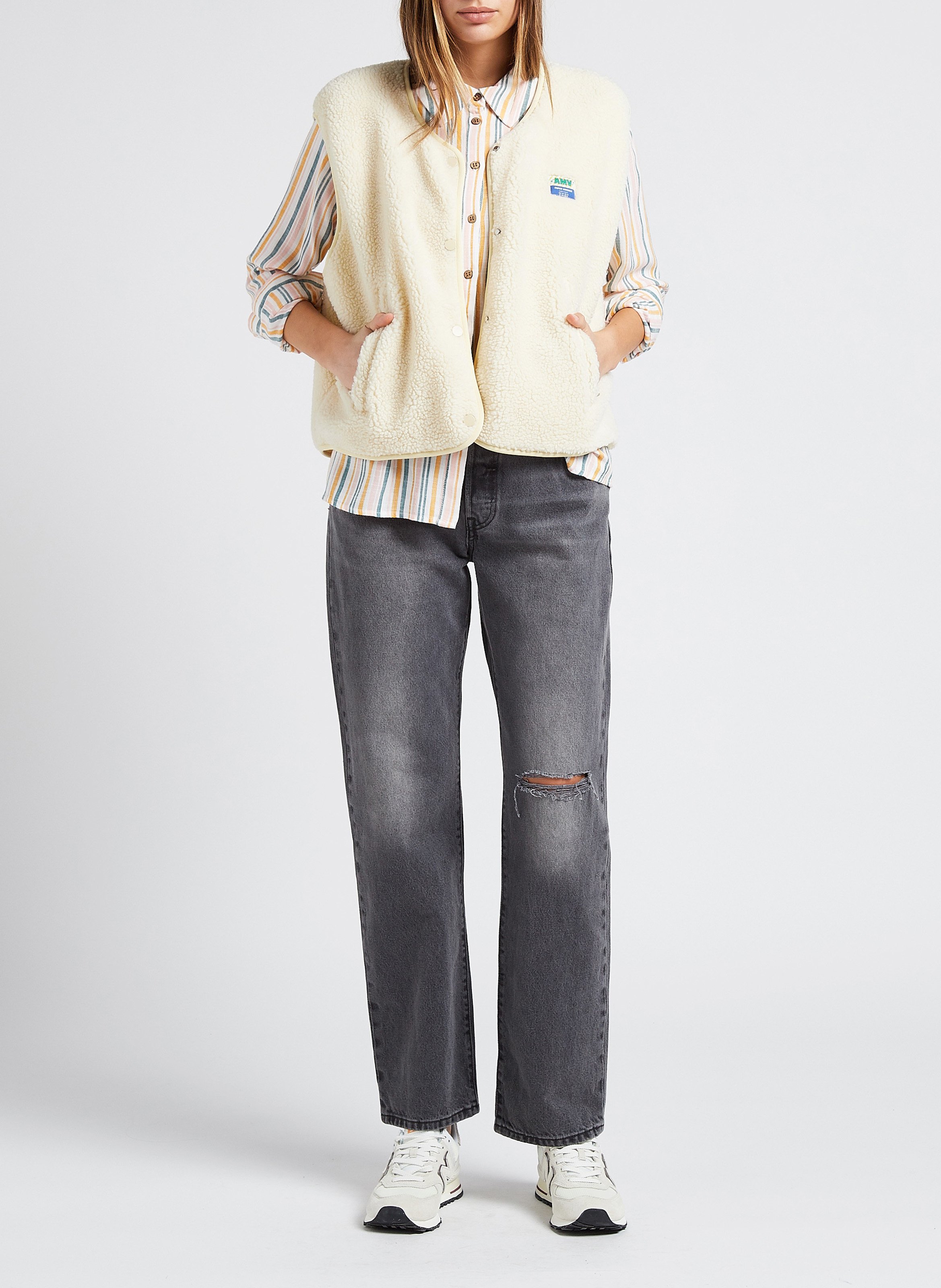 Gilet col rond molletonné sans manches hoktown AMERICAN VINTAGE Beige