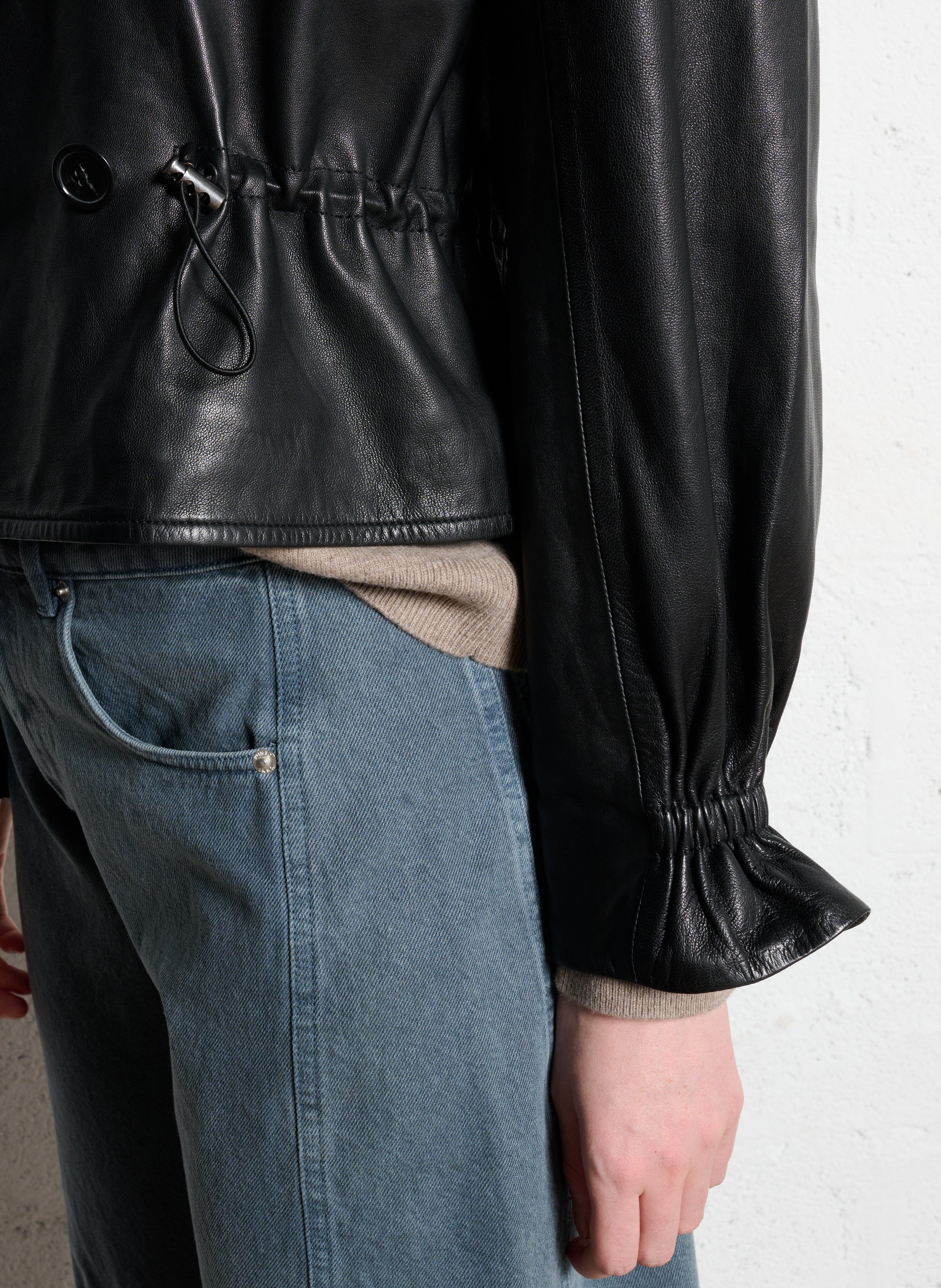 Veste oversize col tailleur en cuir IKKS Noir