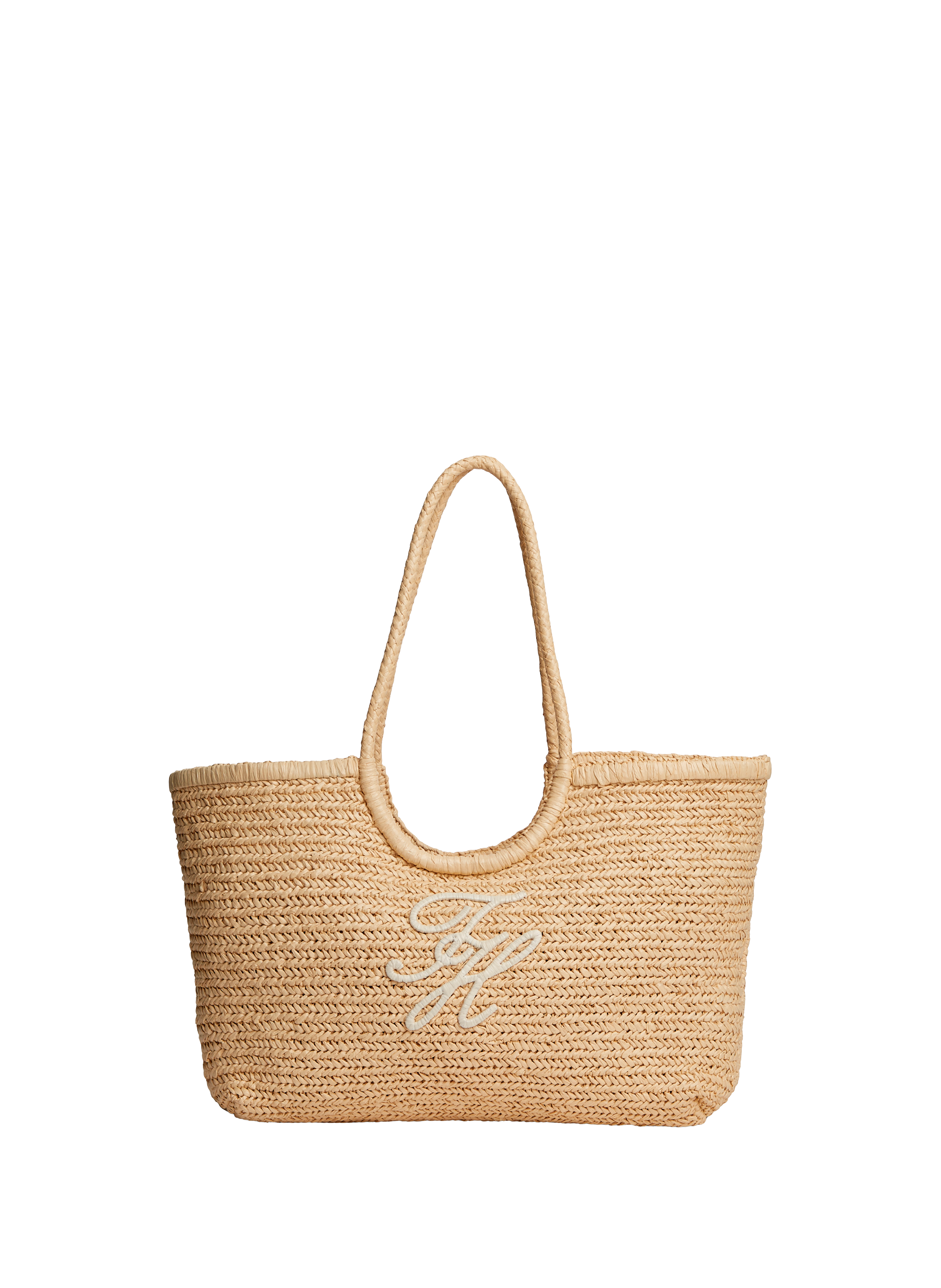 Sac cabas en paille à logo brodé TOMMY HILFIGER Marron