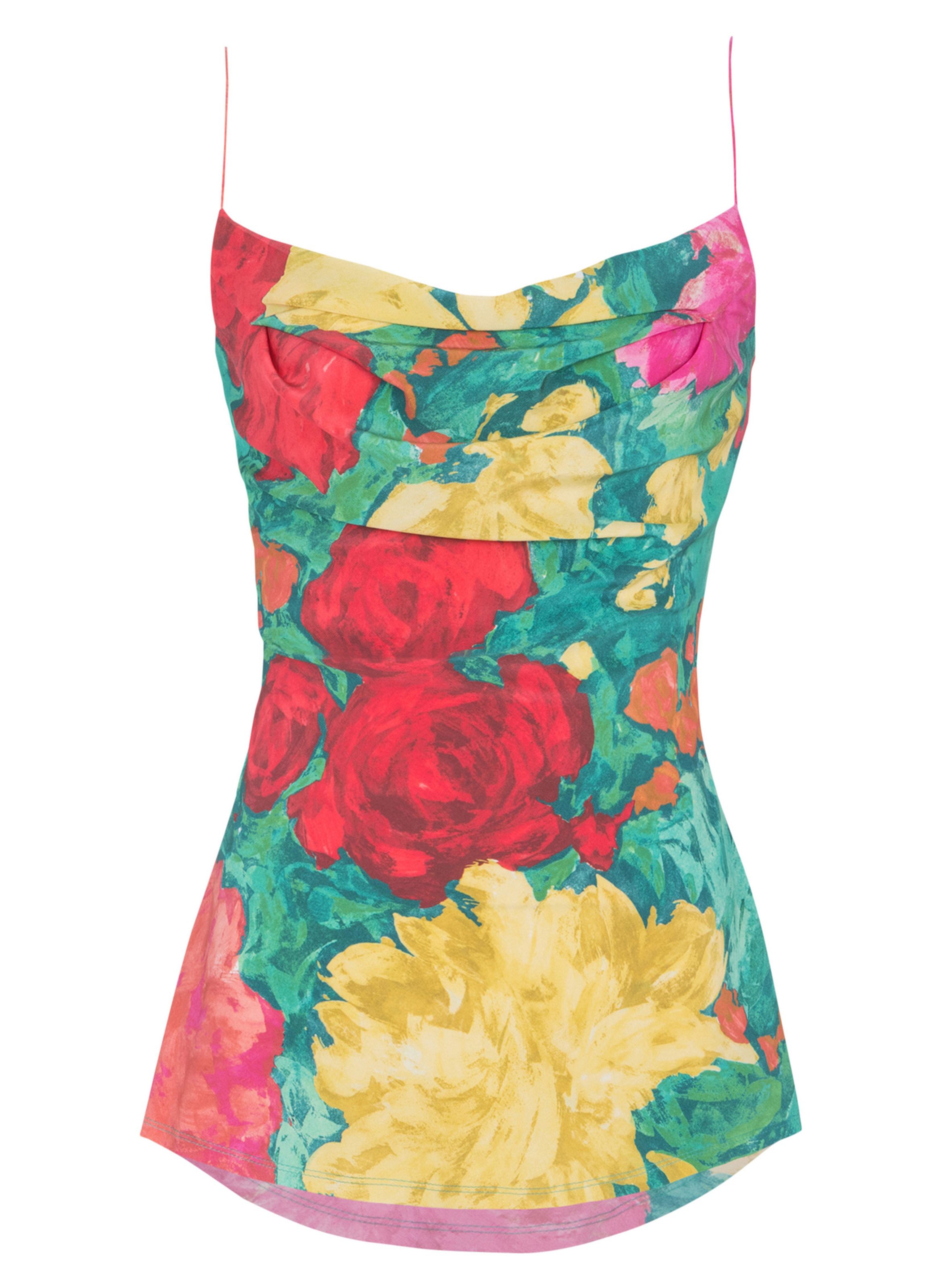 Top à fines bretelles et imprimé en crêpe de chine BALMAIN Multicolore