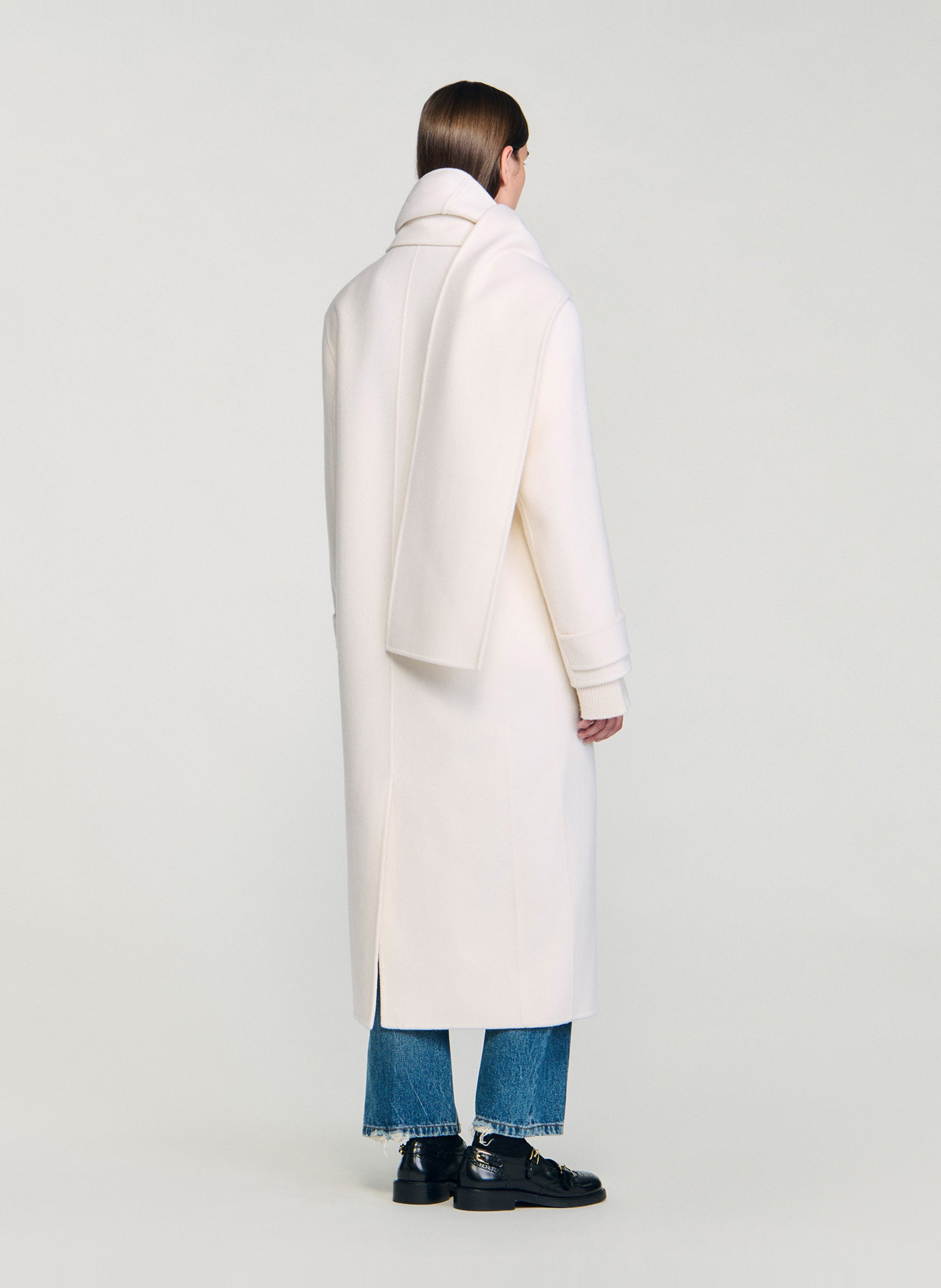 Manteau col à écharpe en laine SANDRO Beige