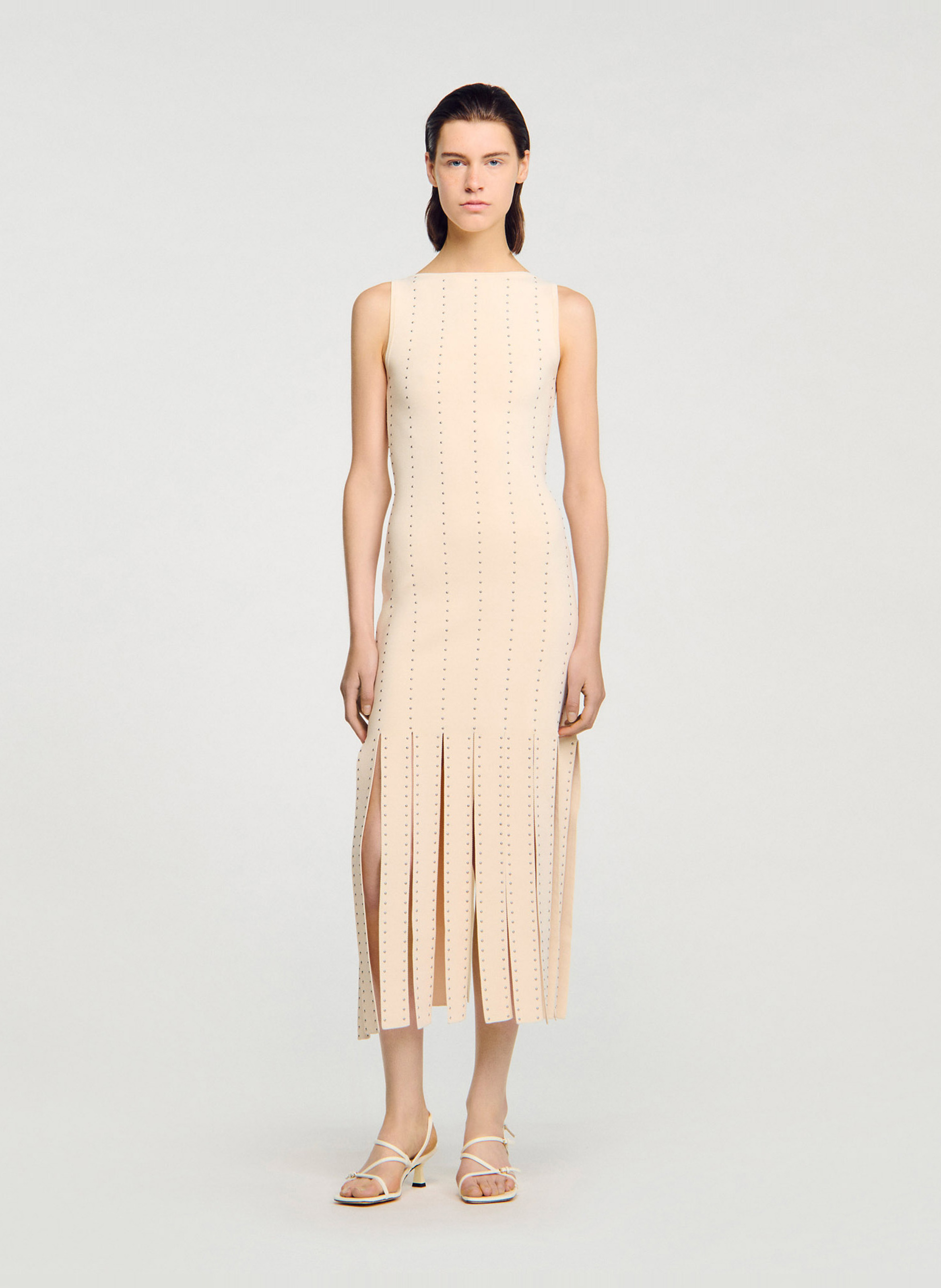 Robe longue col bateau SANDRO Beige