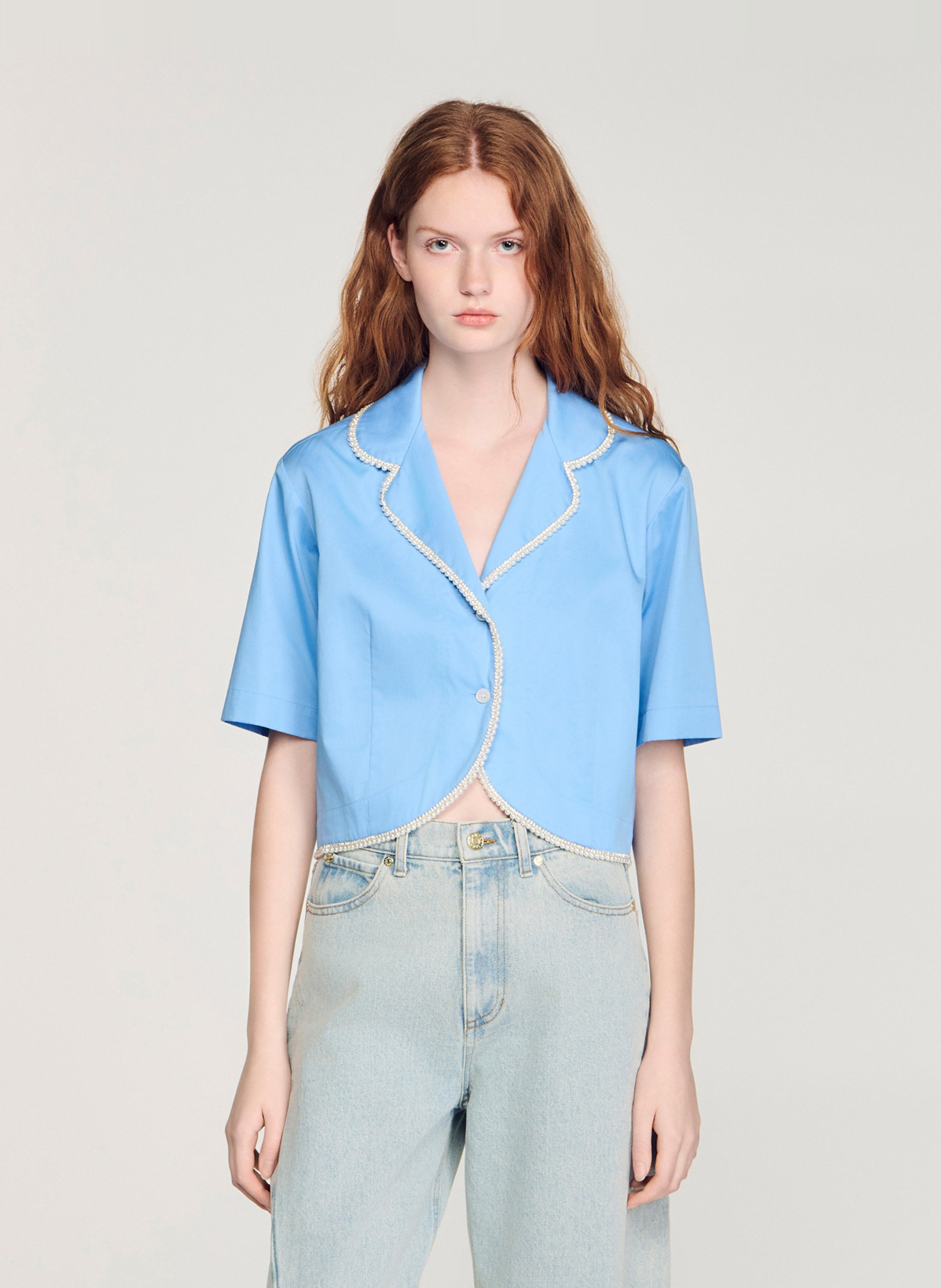 Chemise courte à détail perles SANDRO Bleu