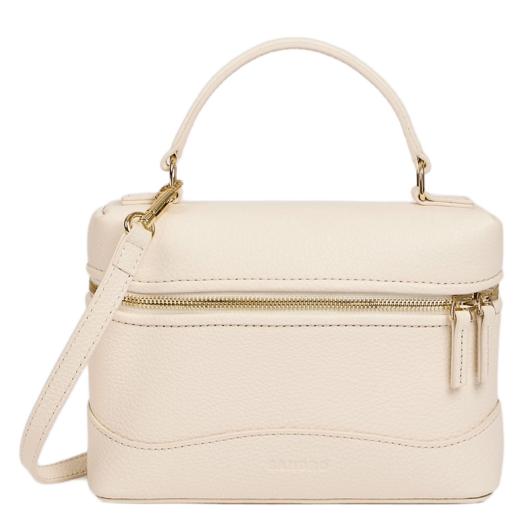 Sac bandoulière zippé en cuir grainé SANDRO Beige