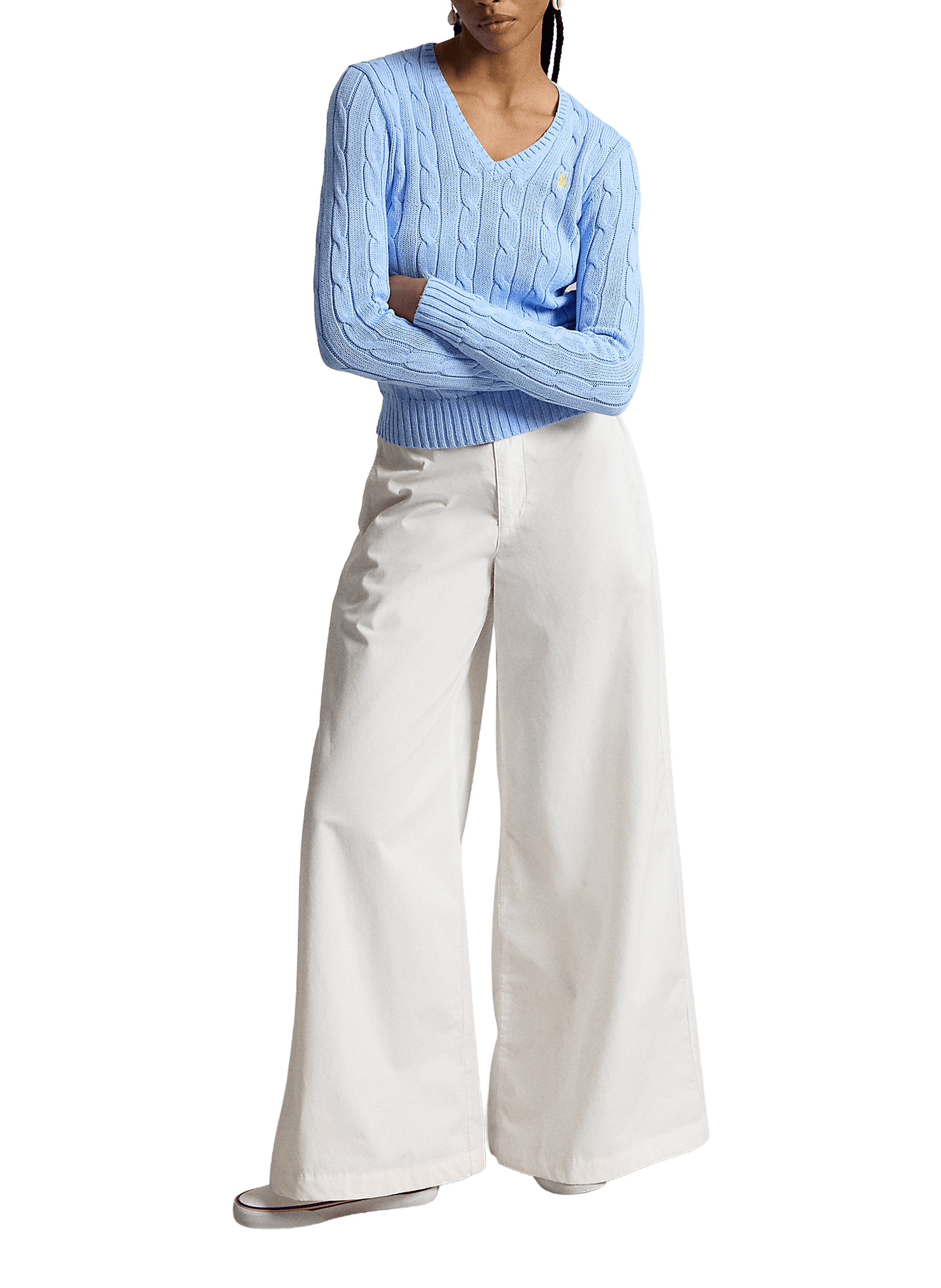 Pull col V en coton POLO RALPH LAUREN Bleu