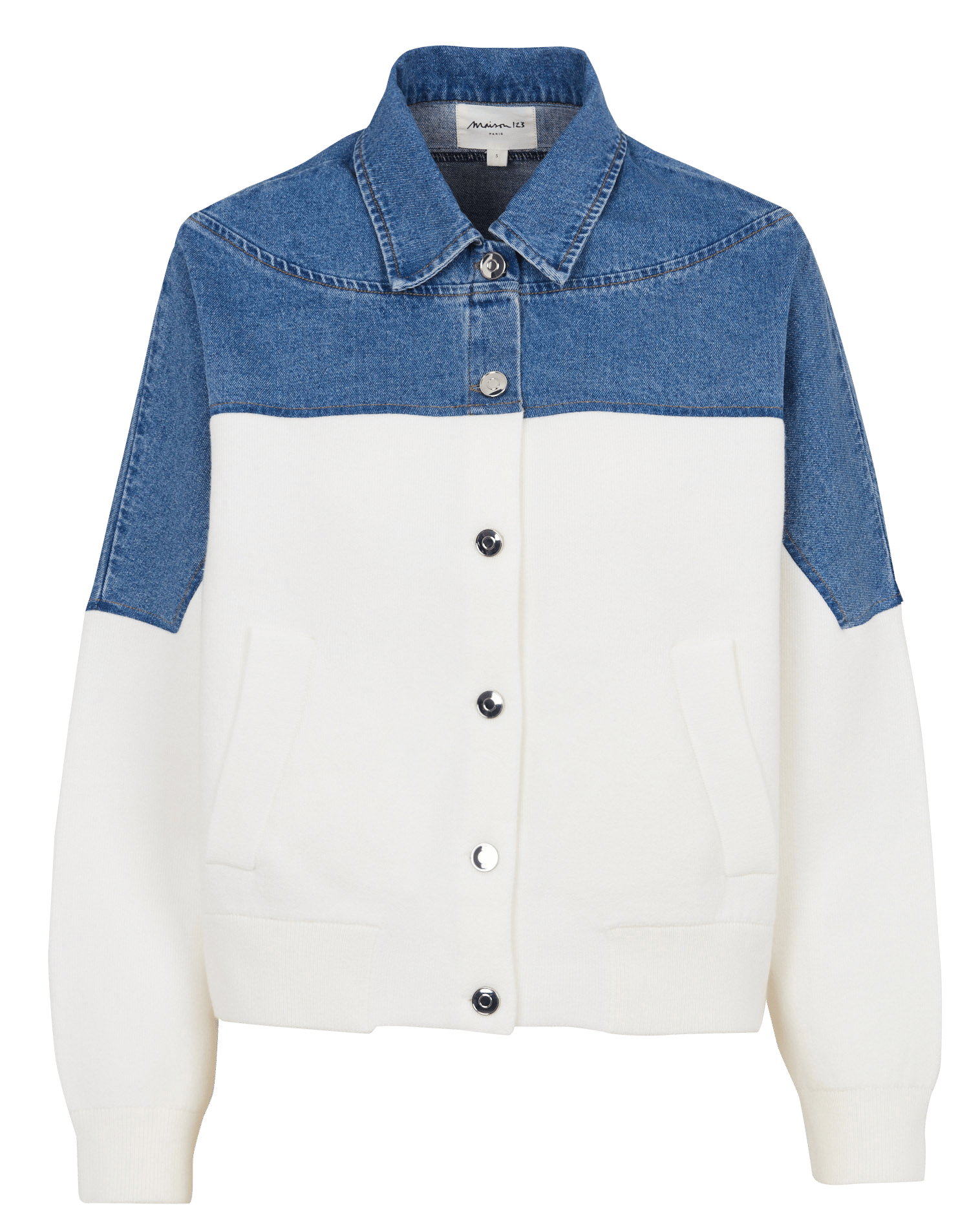 Cardigan col classique bi-matière penny MAISON 123 Blanc