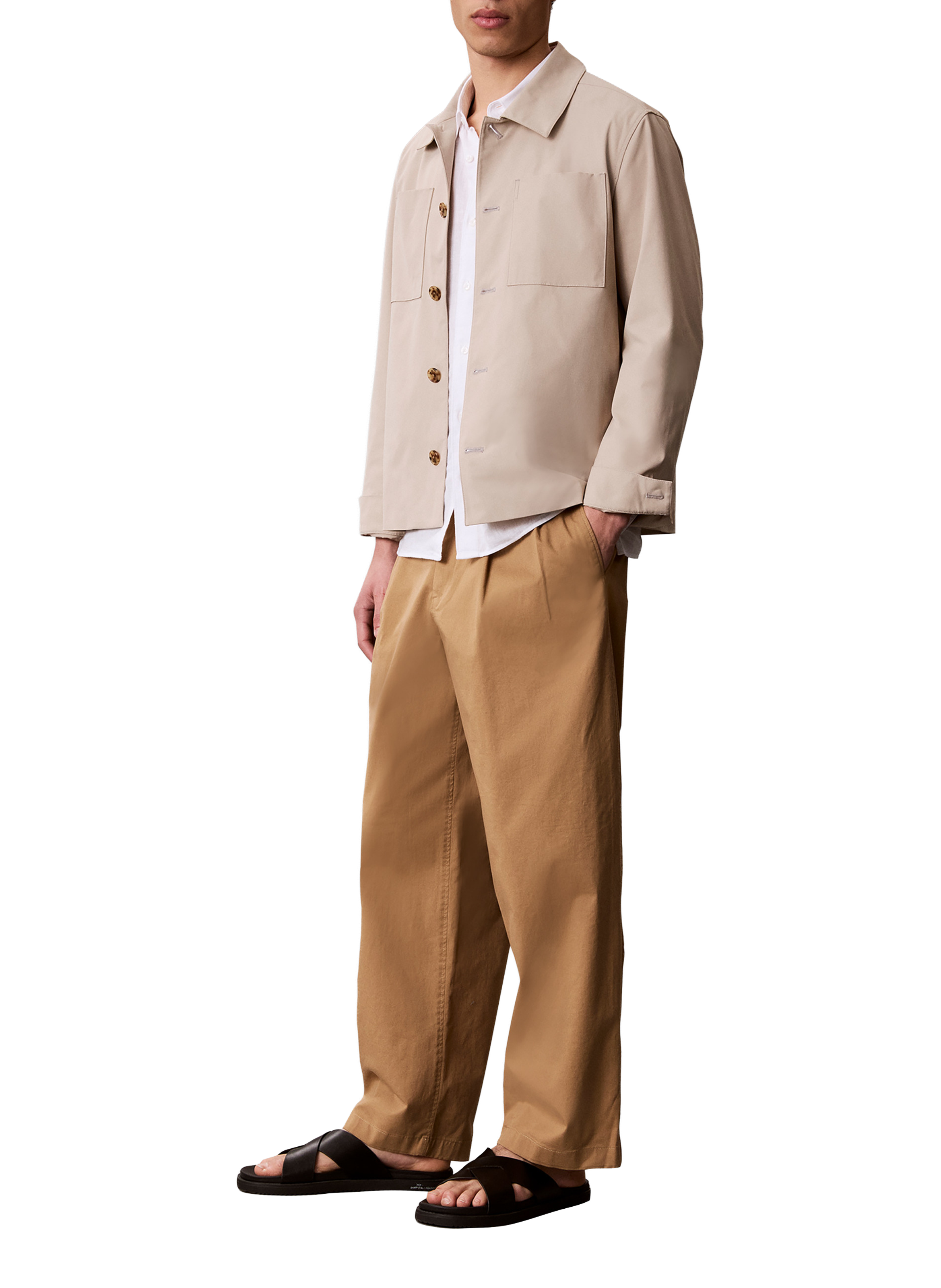 Pantalon droit en coton mélangé CALVIN KLEIN Beige
