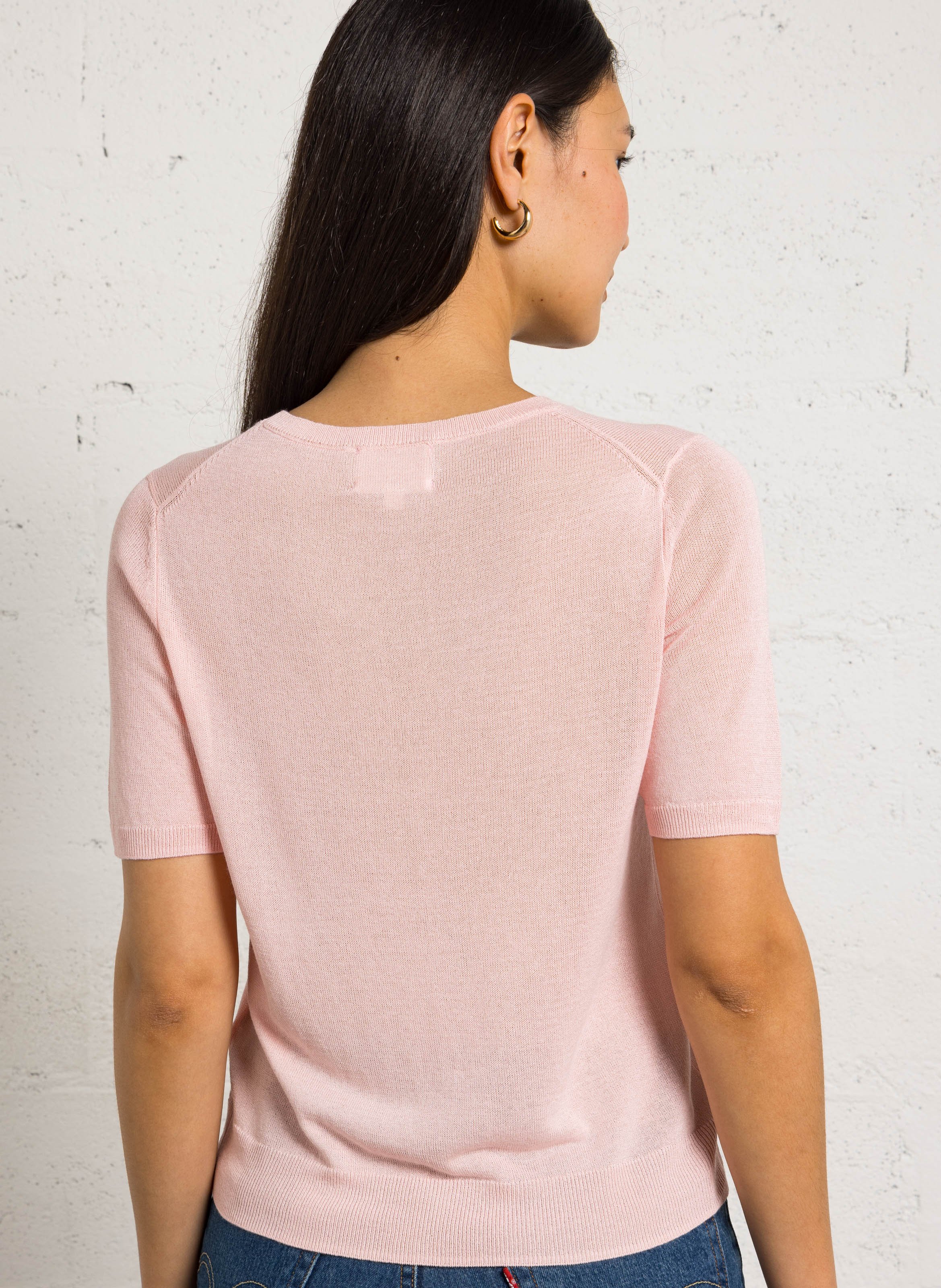 Pull manches courtes en maille fine unie paprika bis MAISON 123 Rose