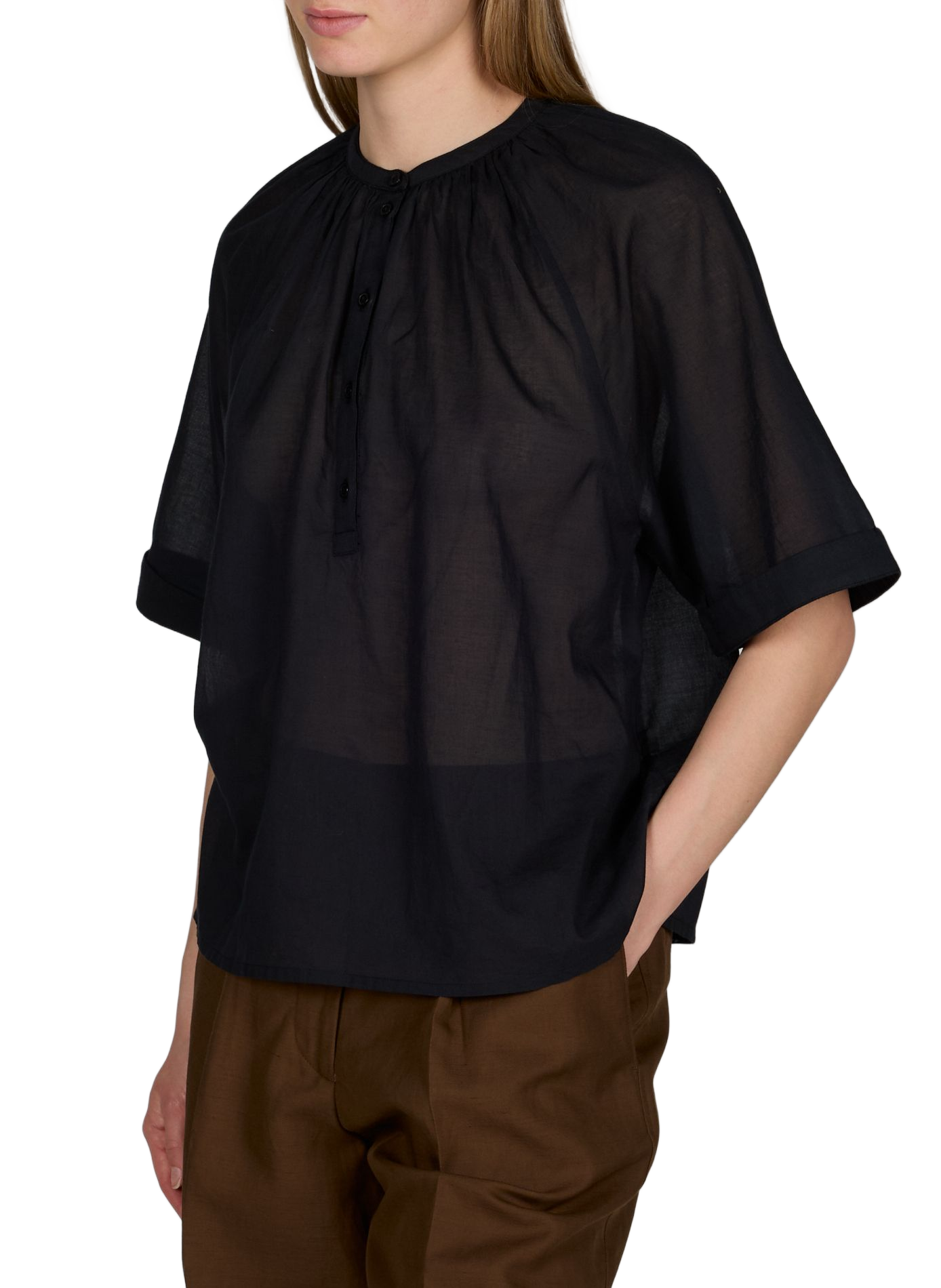Noria top with officer collar in cotton OFFICINE GENERALE Black