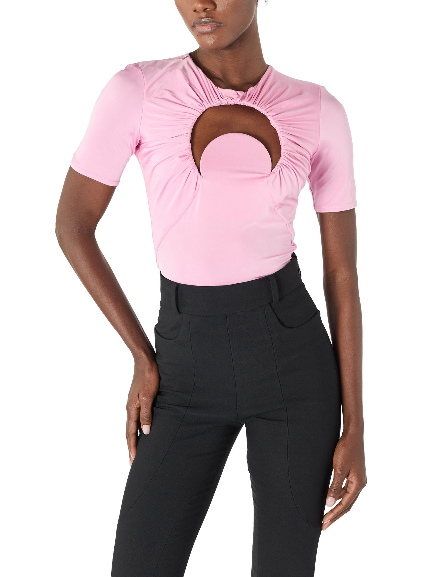 Top moon froncé en jersey manches courtes MARINE SERRE Rose