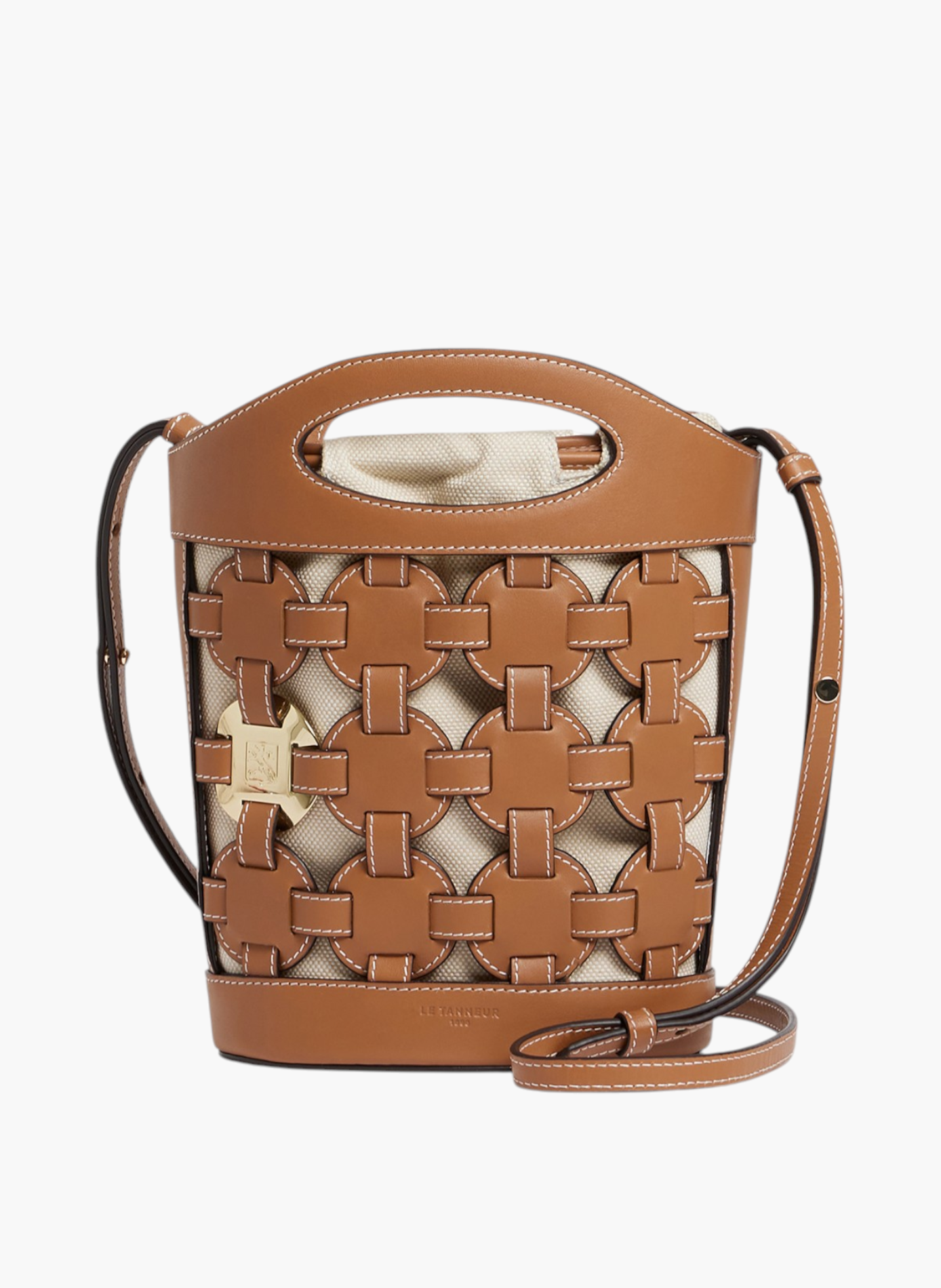 Petit sac seau le potier en toile coton et cuir lisse LE TANNEUR Marron