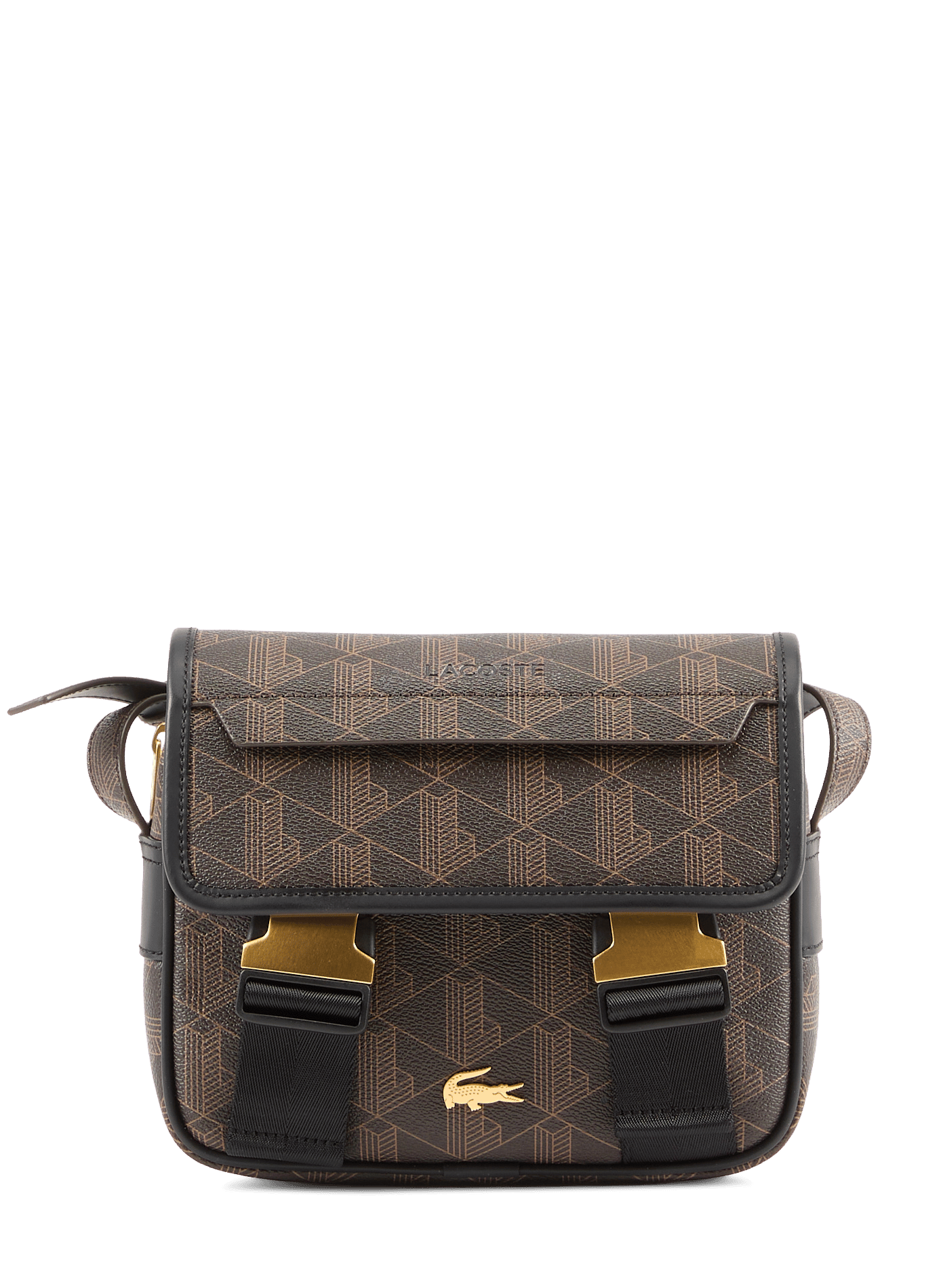 Sac à bandoulière imprimé à logo métallique LACOSTE Marron