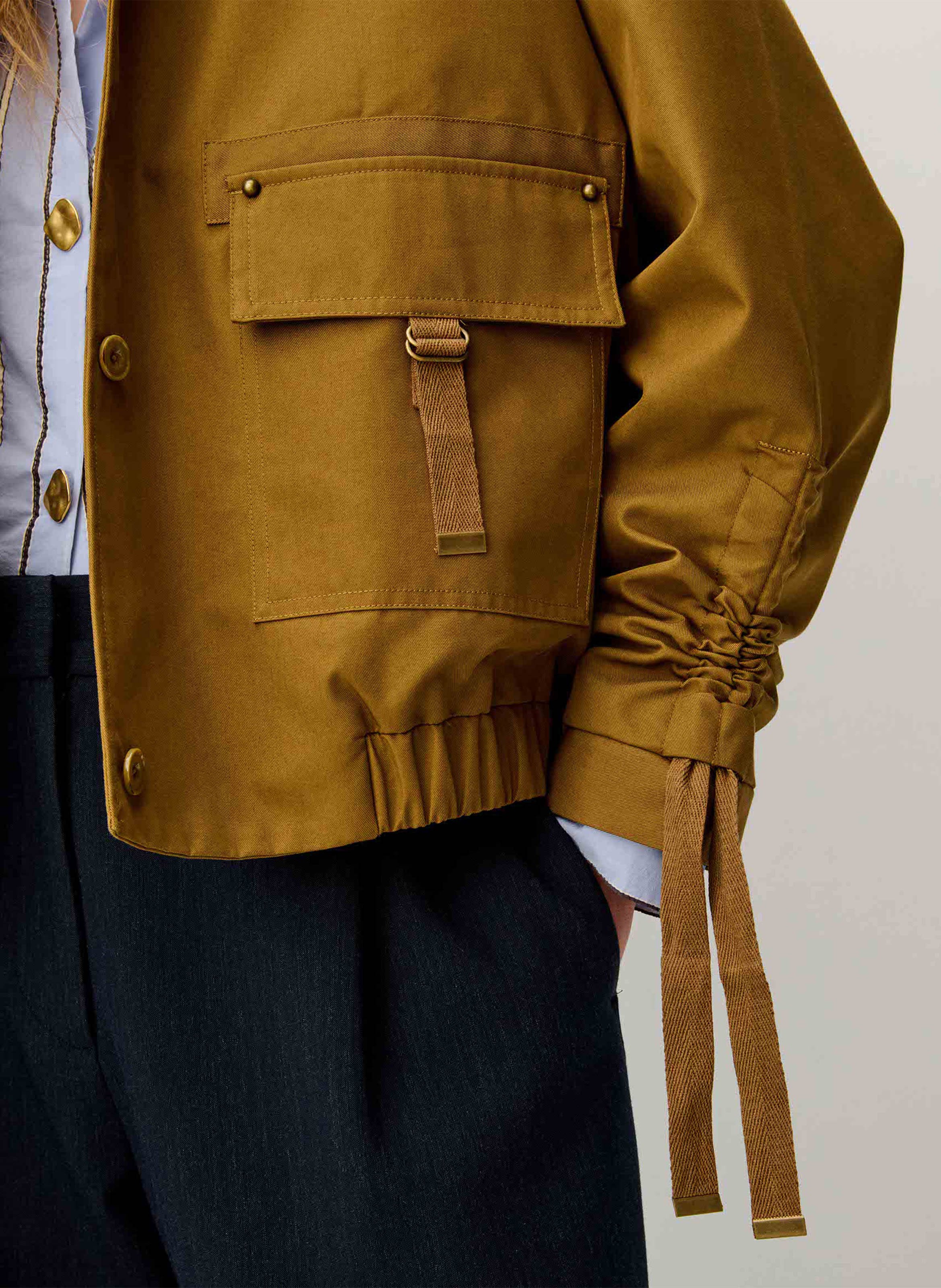 Blouson oversize col classique en coton mélangé diwork SESSUN Marron