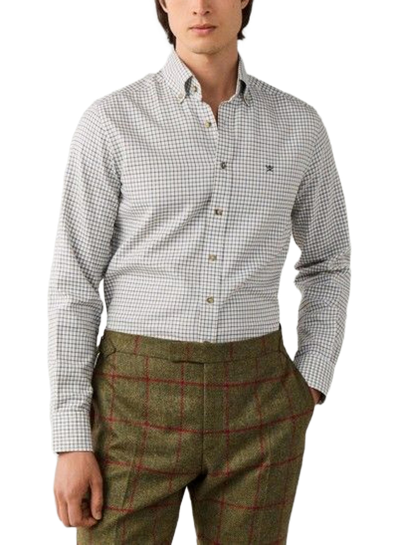 Gerade geschnittenes Baumwollhemd mit Button-down-Kragen und Karomuster HACKETT Grun