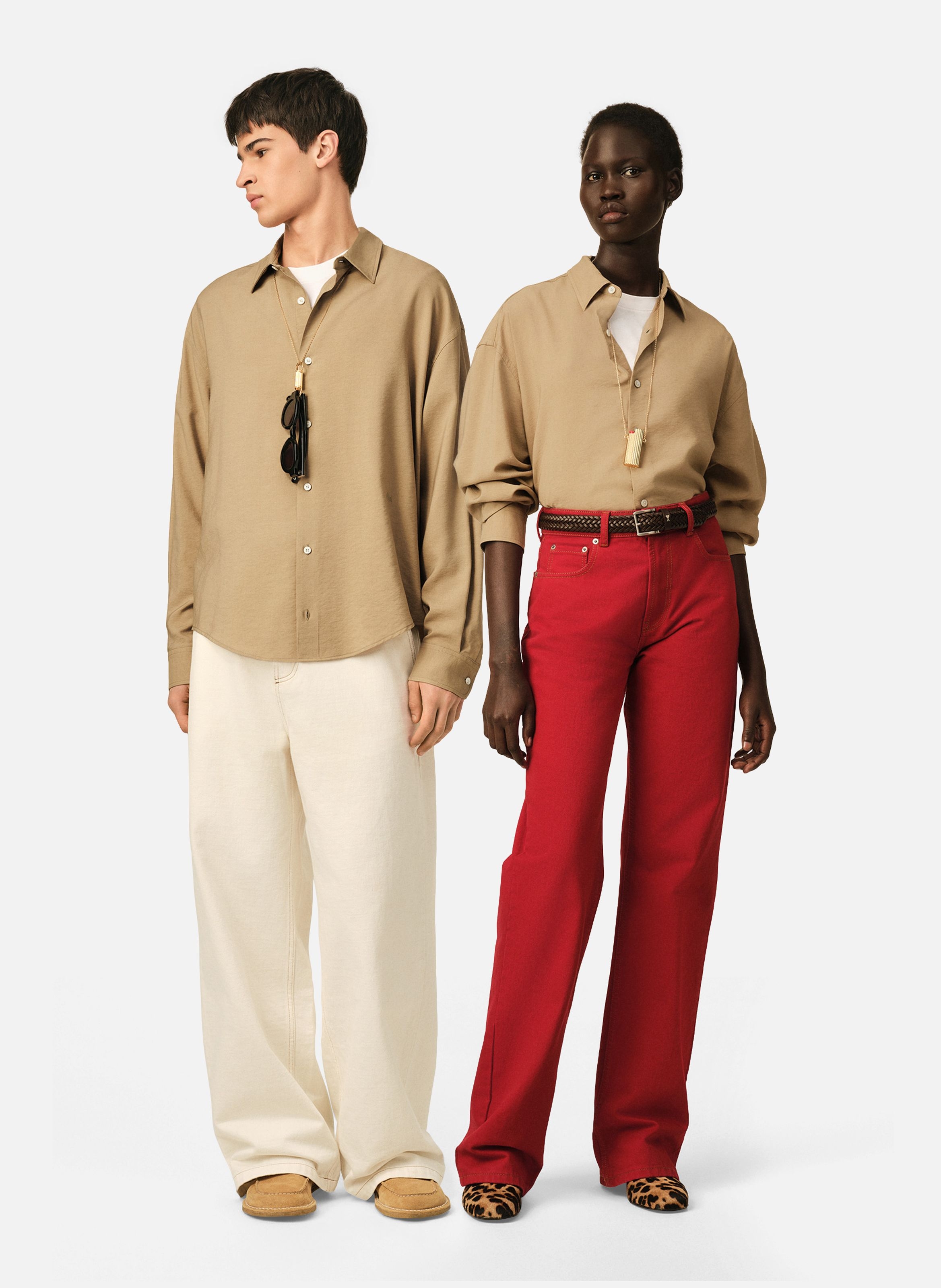 Chemise boxy unisexe en twill de viscose AMI PARIS Beige