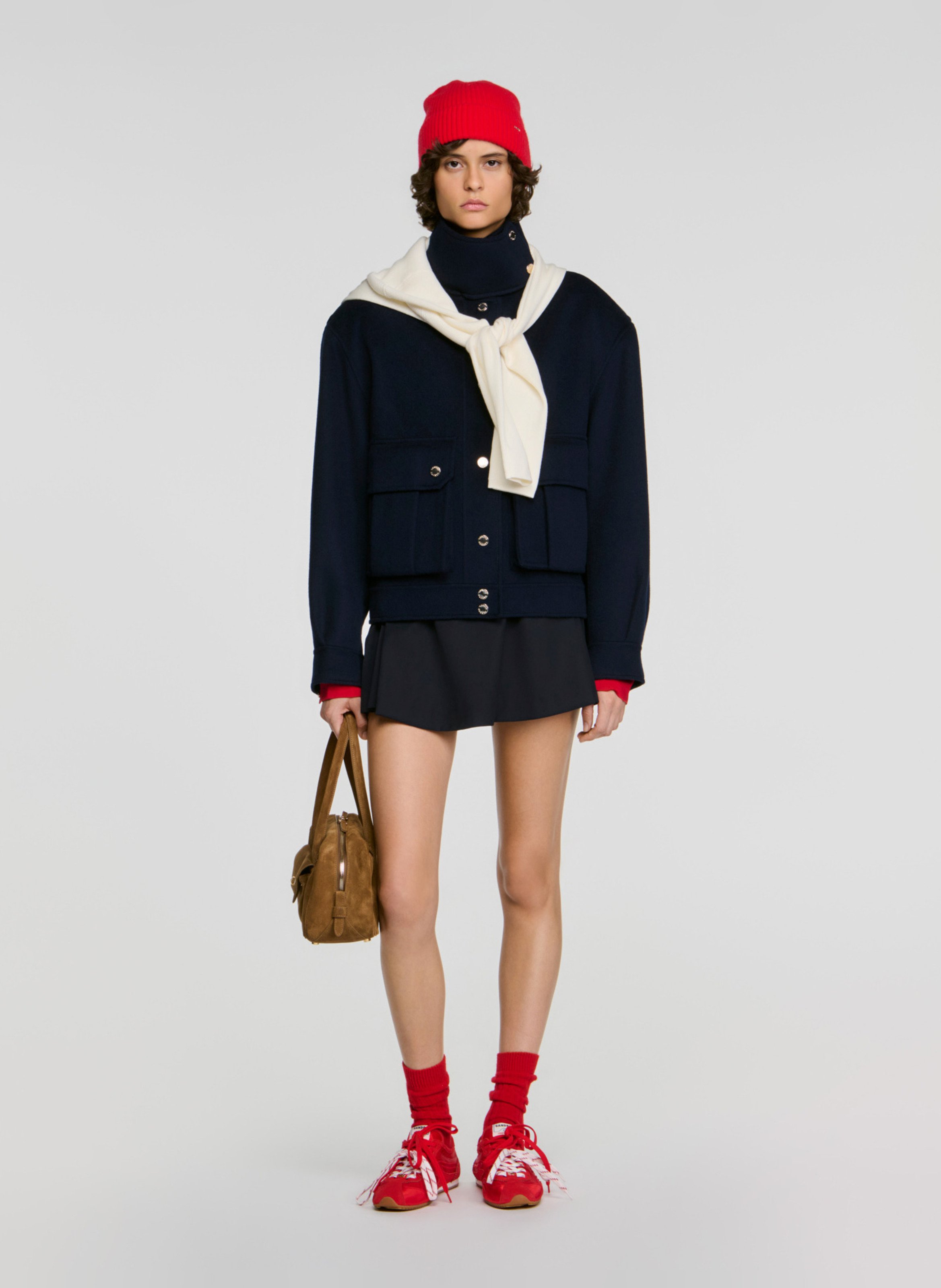 Veste droite en laine SANDRO Bleu