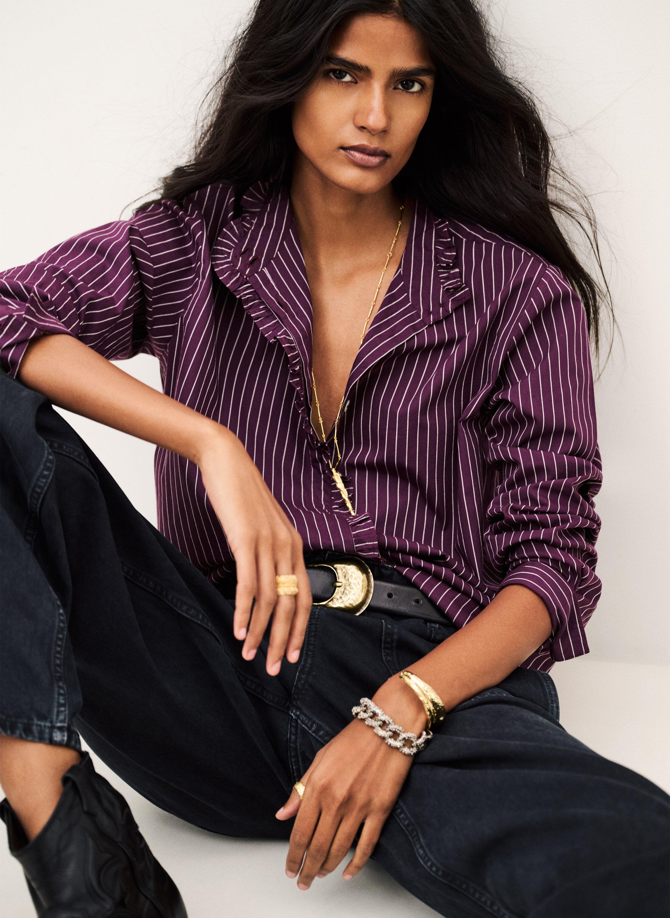 Chemise droite à rayures en coton elvire BA&SH Violet