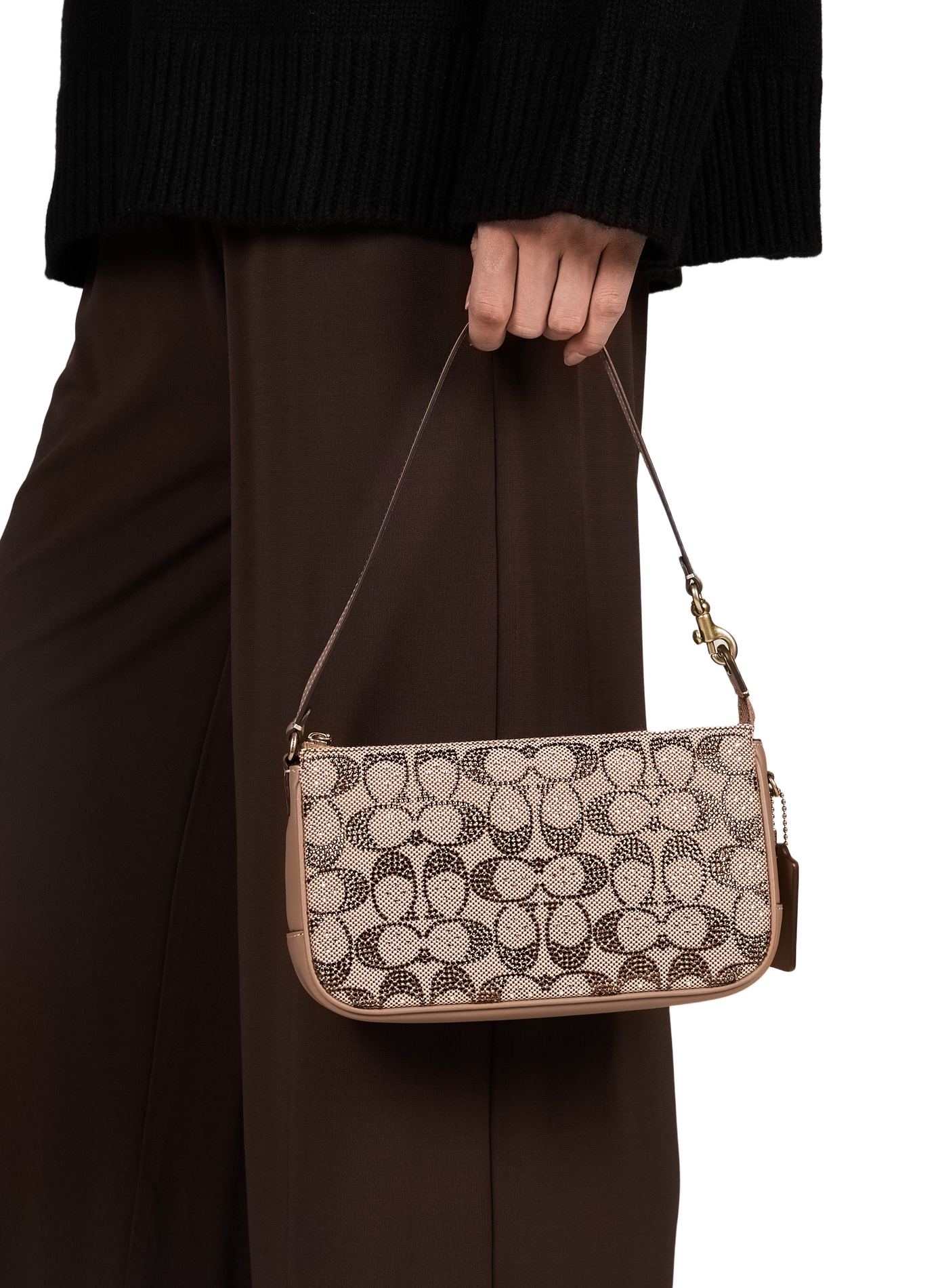 Plaza-Schultertasche mit Strasssteinen COACH Beige